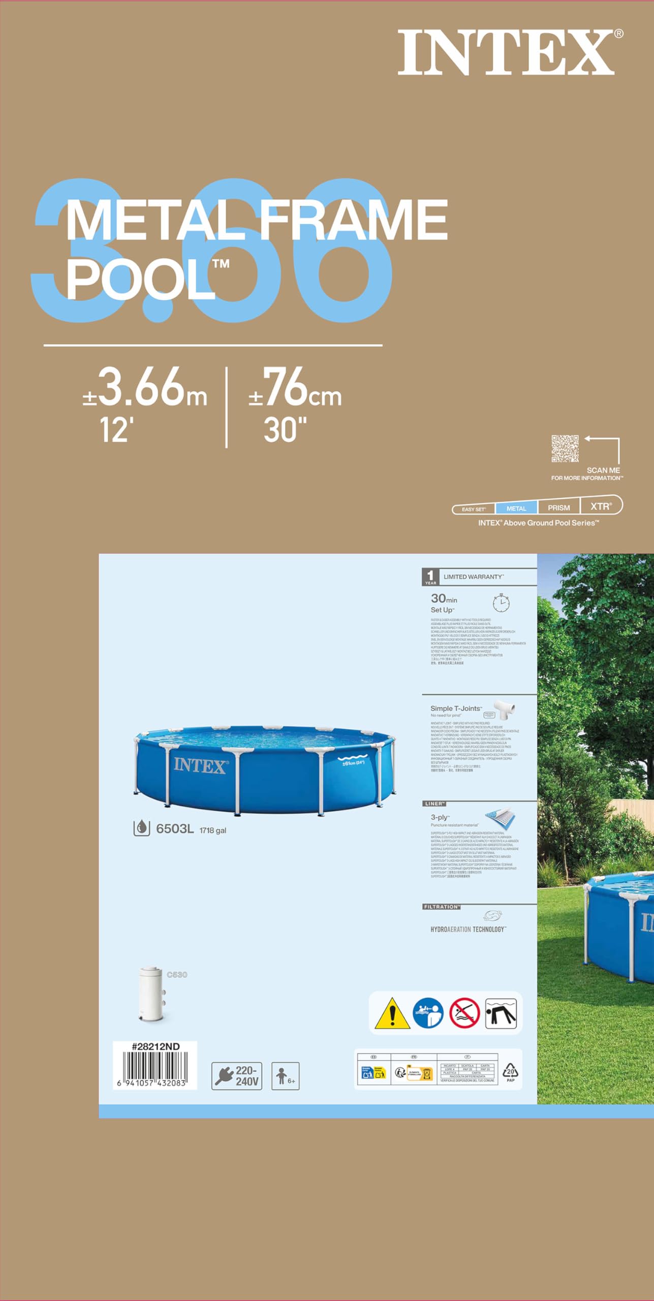 Intex 28212ND 3.66m x 76cm Metal Frame Pool Set (Includes Filter Pump)
