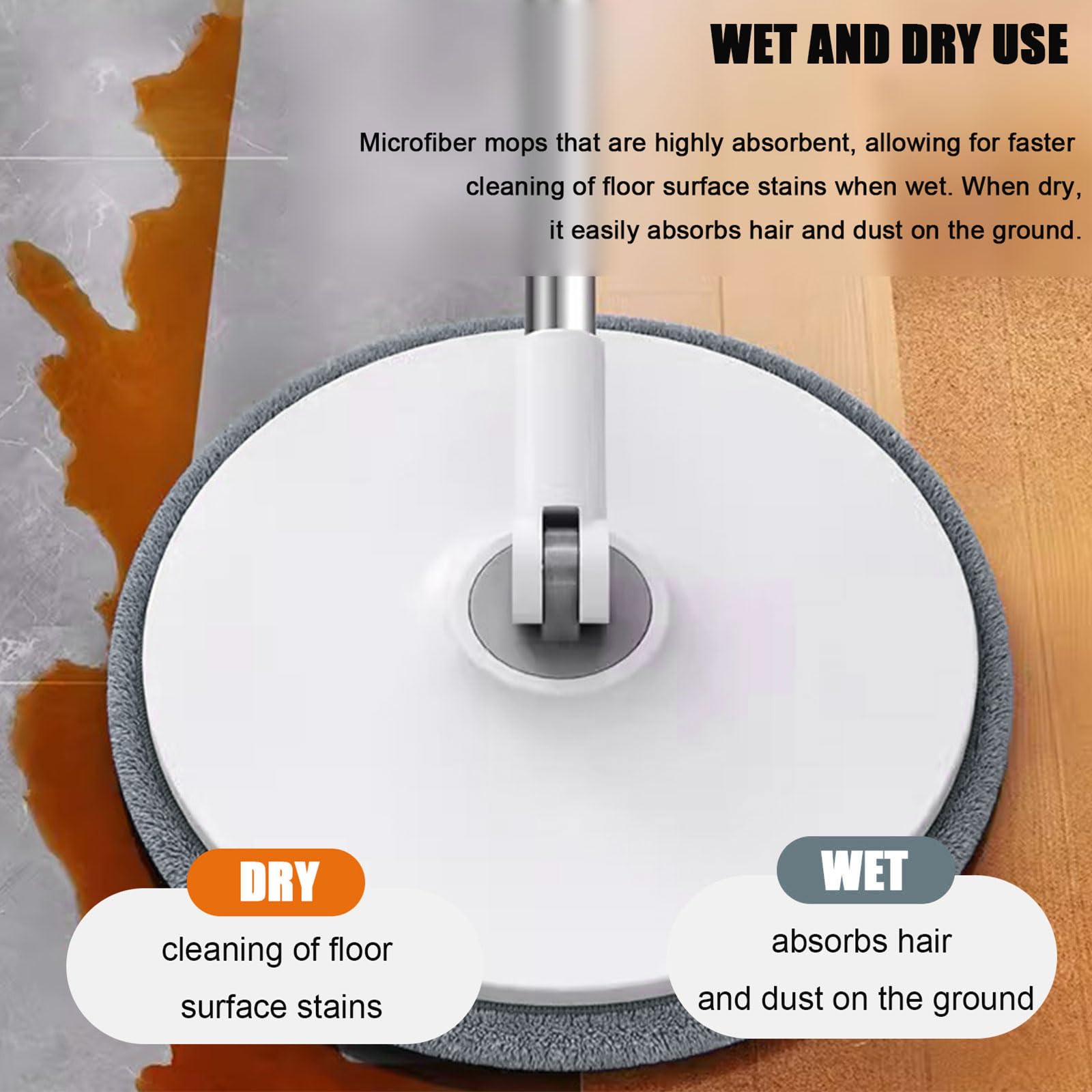Trapeador Giratorio y Cubo, Diseño de Doble Compartimento para Agua Limpia y Sucia, Sistema de Limpieza de Pisos domésticos para Madera Dura, Madera, laminados y baldosas