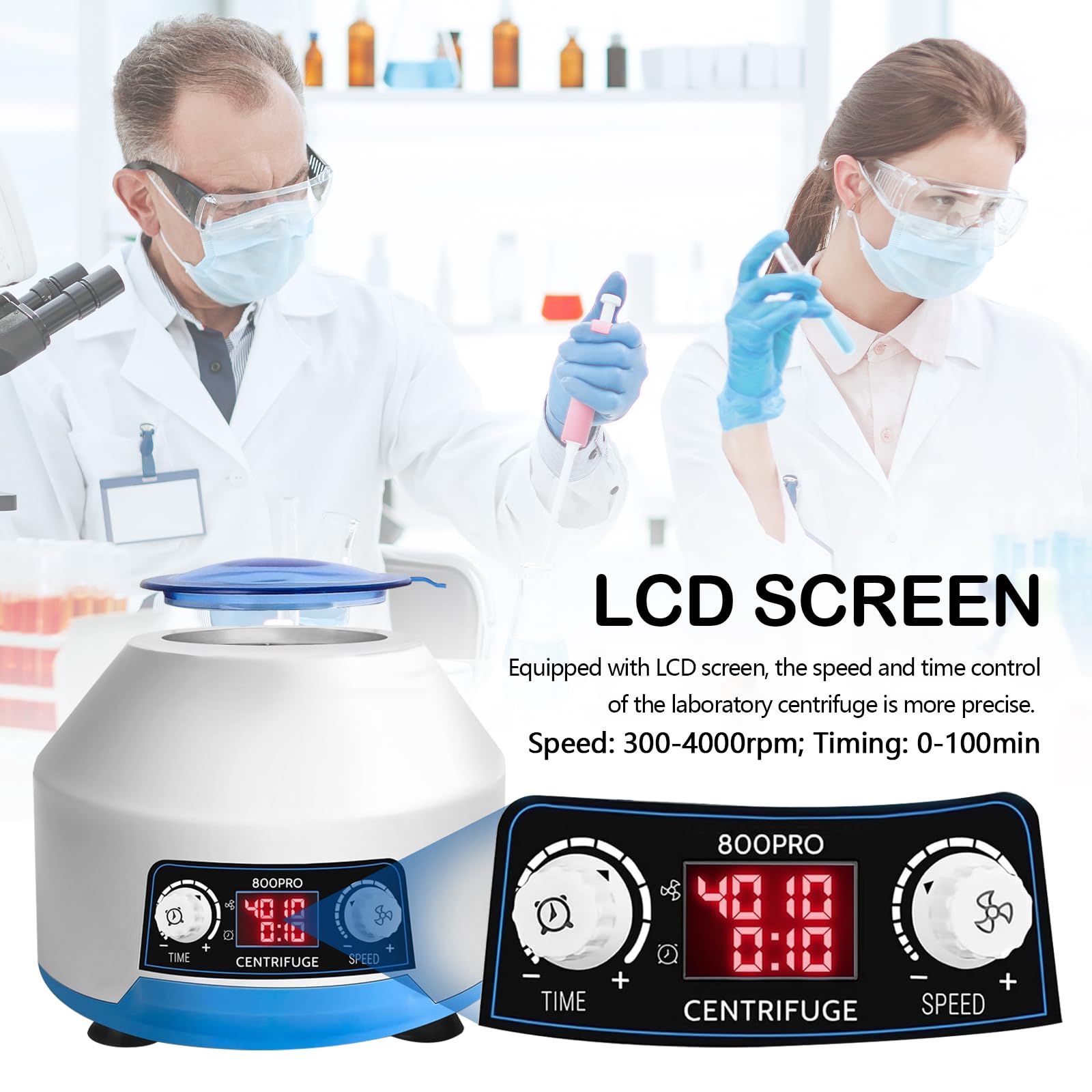 Centrifuga, Centrifuga Laboratorio Centrifuga Elettrica 6x15 ML Con Schermo LCD 4000 Giri/Min Centrifuga Banco Limite 100 Minuti 1953 XG Velocità E Tempo Regolabili Per Campioni 2 A 15 ML