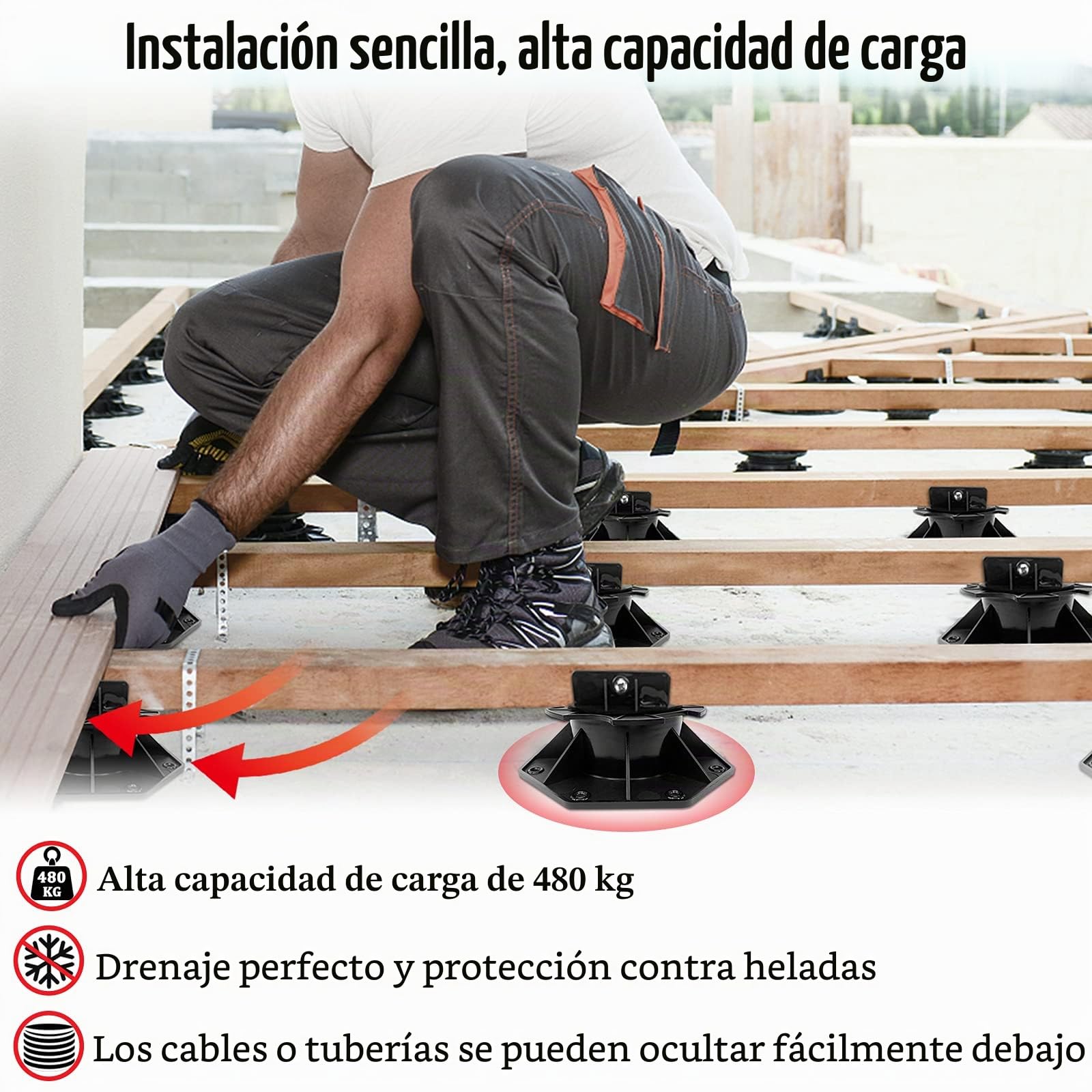 Froadp 60-140mm Soportes Ajustables para Suelos, Pies Autonivelantes de PP, Viga de Transporte para Cubiertas de Jardín o Losas de Balcón, Ajuste de Base para la Placa Madera (20)