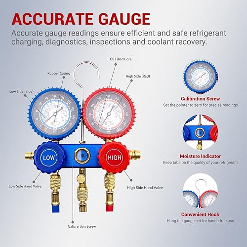 Miniatura 2 de AUTOGEN Bomba de vacío de aire de paleta rotativa de 110 V 14 HP 4 CFM R134a R12 R22 R502 AC Manifold Set Kit para HVAC aire acondicionado