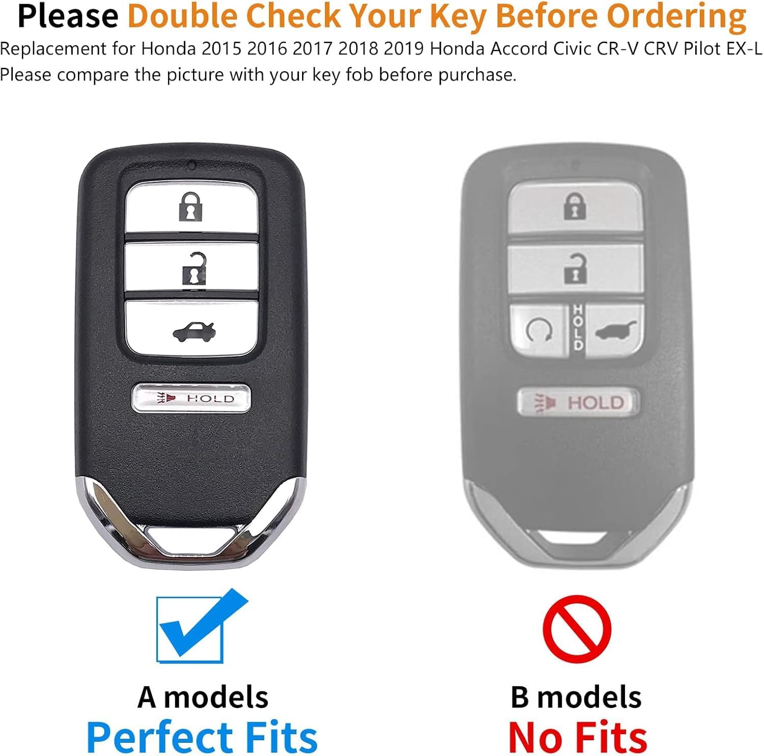 Car Key Fob Case, for Honda Civic CR-V CRV S2000 FD2 s2000 NSX Accord Pilot LX EX EX-L Touring Series Car Key Fob Case Cover Accessories (Positive 3 Button) Black