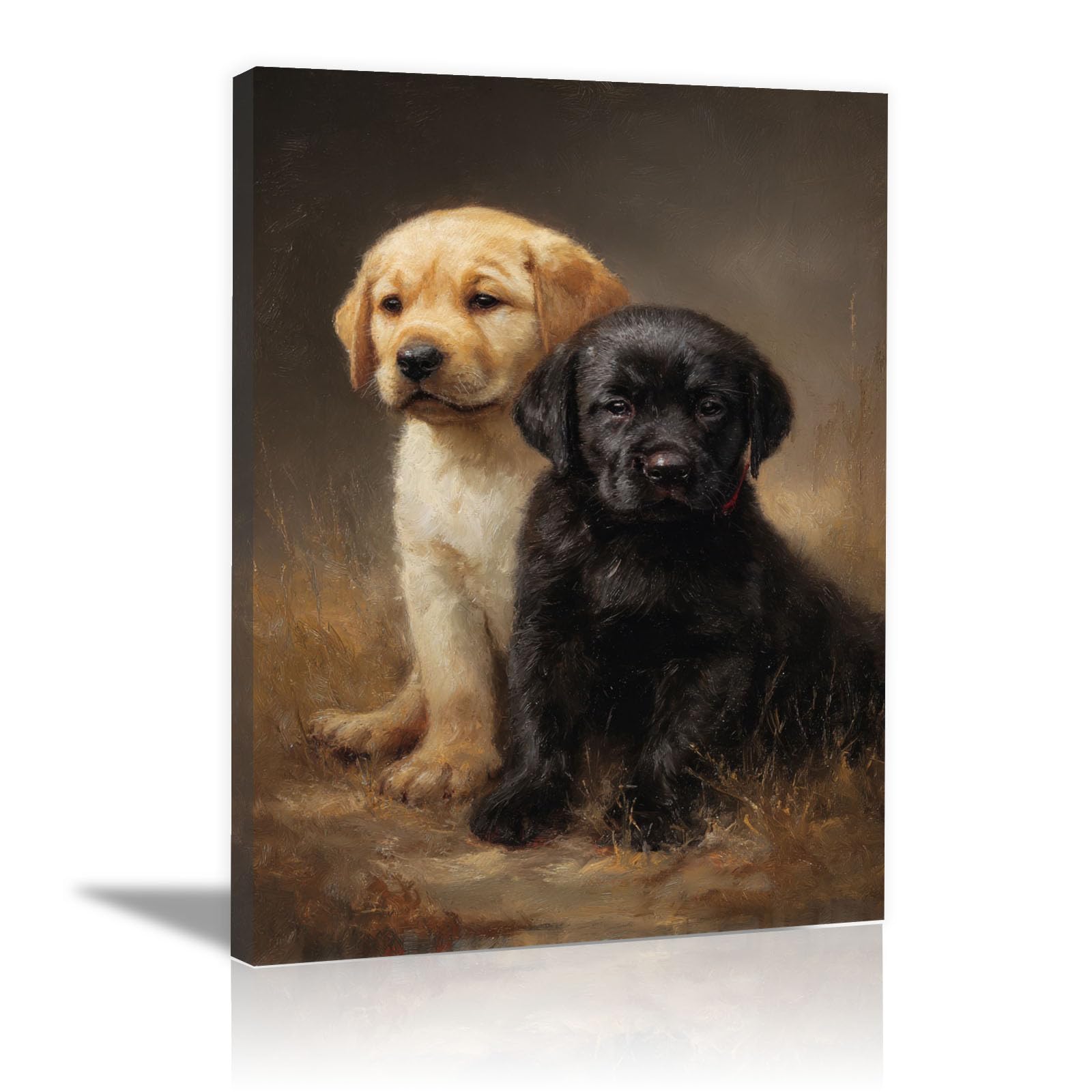 TERUEA Funny Bathroom Canvas Wall Art Puppies Vintage Colourful Canvas Street Wall Art Print Artwork(Brown)-30x45cm Framed