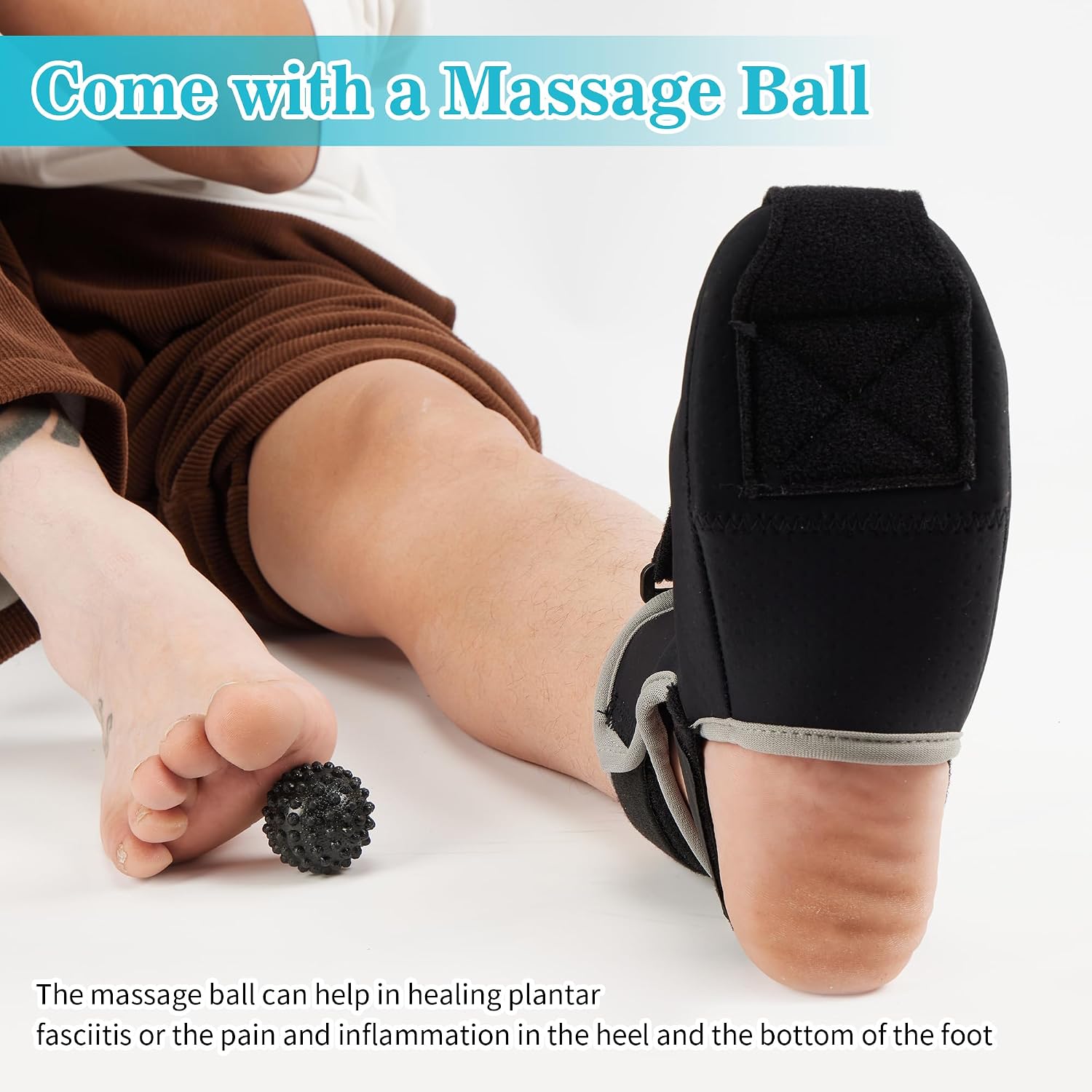 Medibot Plantar Fasciitis Night Splint Sock: Unisex Upgraded Soft Foot Brace with Massage Ball for Pain Relief Caused by Plantar Fasciitis Achilles Tendonitis Foot Drop Heel Spur Flat Arch, Medium