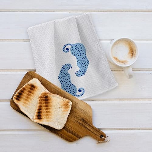 Miniatura 5 de OHSUL Preppy - Toalla de cocina absorbente con estampado de leopardo y guepardo azul, toalla de cocina, toalla de mano retro occidental moderna para