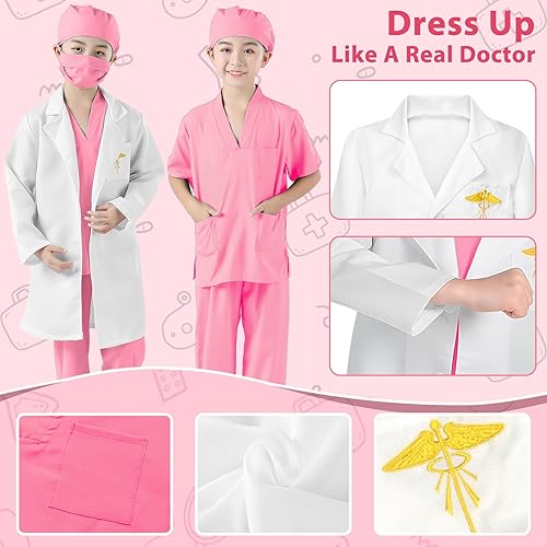 Miniatura 5 de Disfraz de médico para niños, conjunto de uniformes médicos para niños con juego de simulación para niños, cosplay de 3 a 11 años
