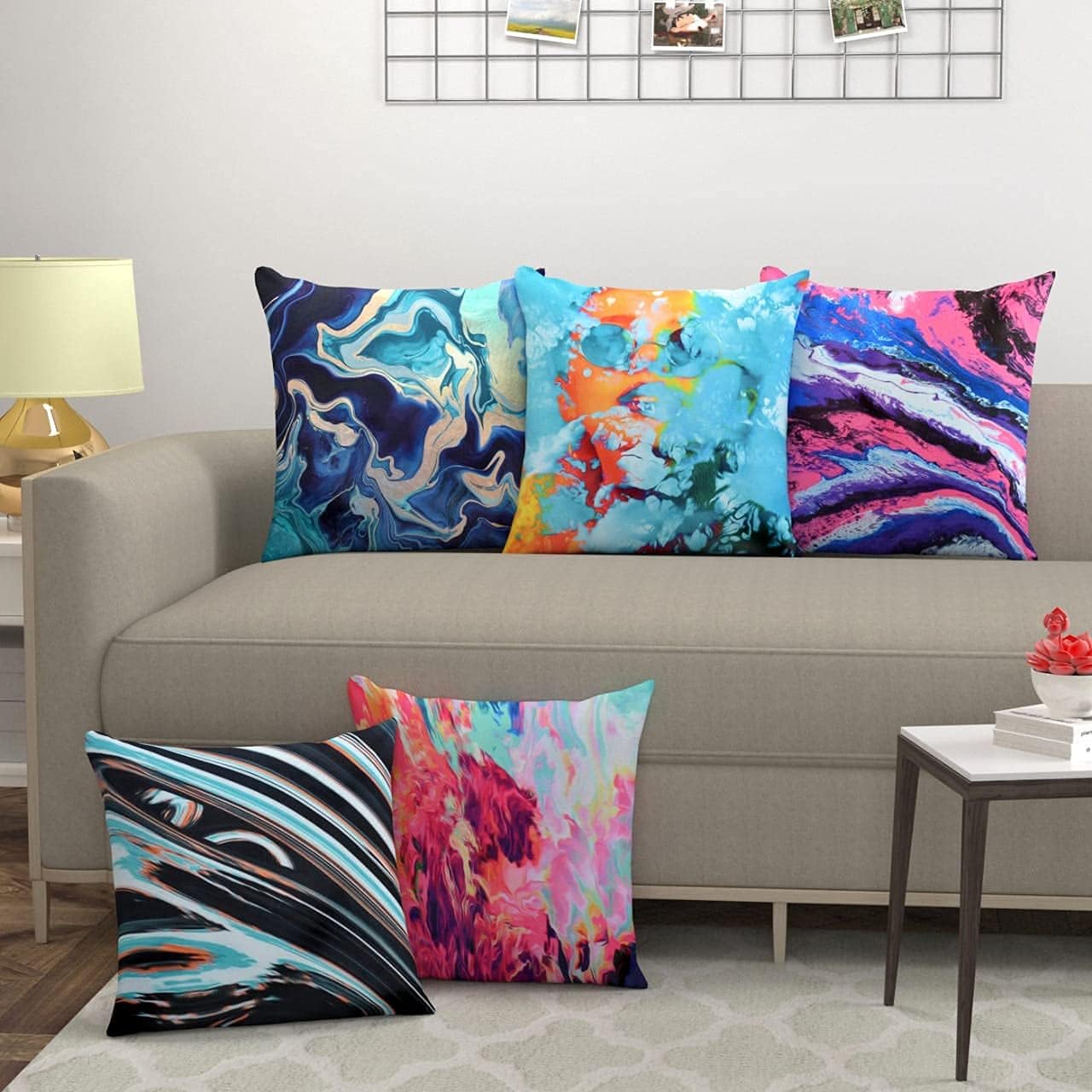 HSR Collection 3D Digital Jute Scenery Design Cushion Cover (Multicolor, 16x16 inches) - Set of 5