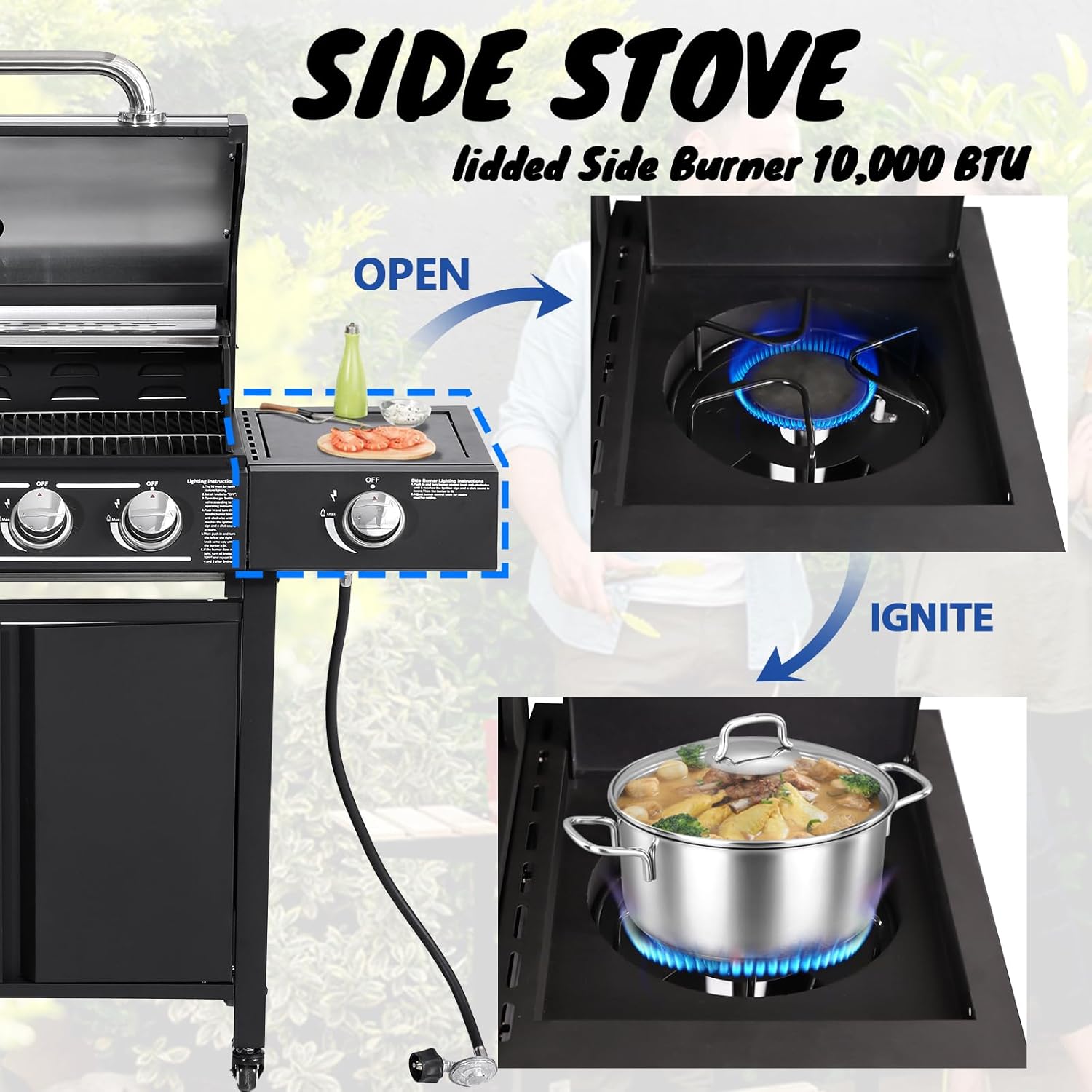 4-Burner Propane Gas Grill with Side Burner - Stainless Steel BBQ Grill Outdoor with Porcelain-Enameled Cast Iron Grates,50,000 BTU Barbecue Grills for Patio, Cooking Kitchen, Backyard Garden