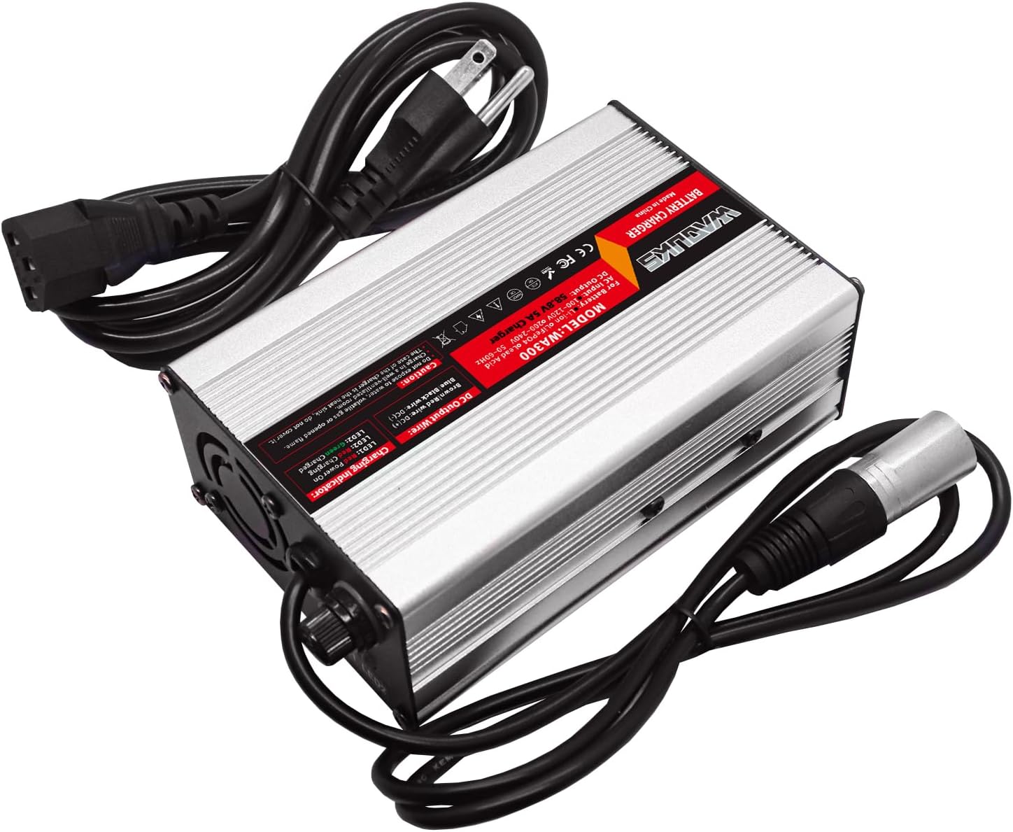 58.8V 5A Li-ion Battery Charger with Cooling Fan and Output XLR 3 Prong Connector Smart Charge Used for 14S 52V 51.8V Lithium Battery Fast Charger