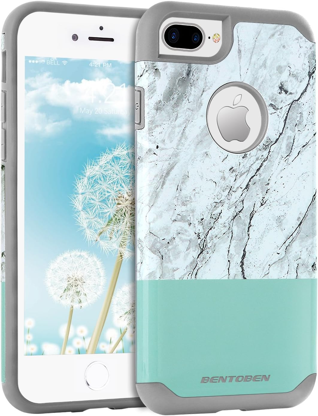 BENTOBEN iPhone 8 Plus Case,iPhone 7 Plus Case, Slim Dual Layer Soft TPU & Hard Back Cover Bumper Protective Shock-Absorption&Anti-Scratch Hybrid Case for Apple iPhone 8 Plus/7 Plus,Green/Gray