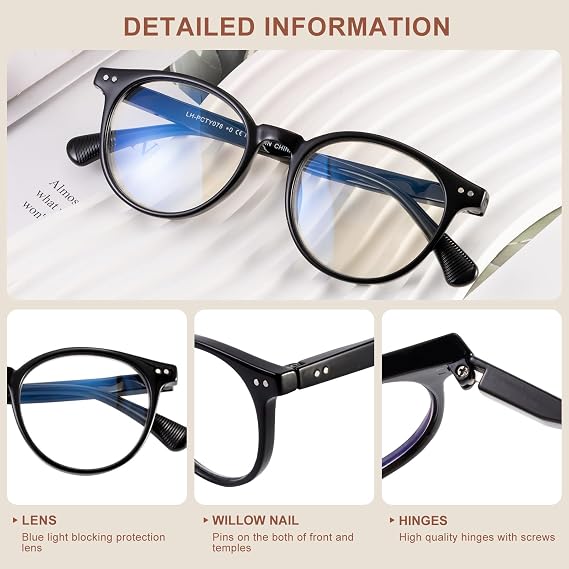 OKH Blue Light Blocking Glasses Men Women Gaming Retro Round Glasses Anti Glare and Fatigue,Relieve Eye Fatigue for Screens TV Phone Computer