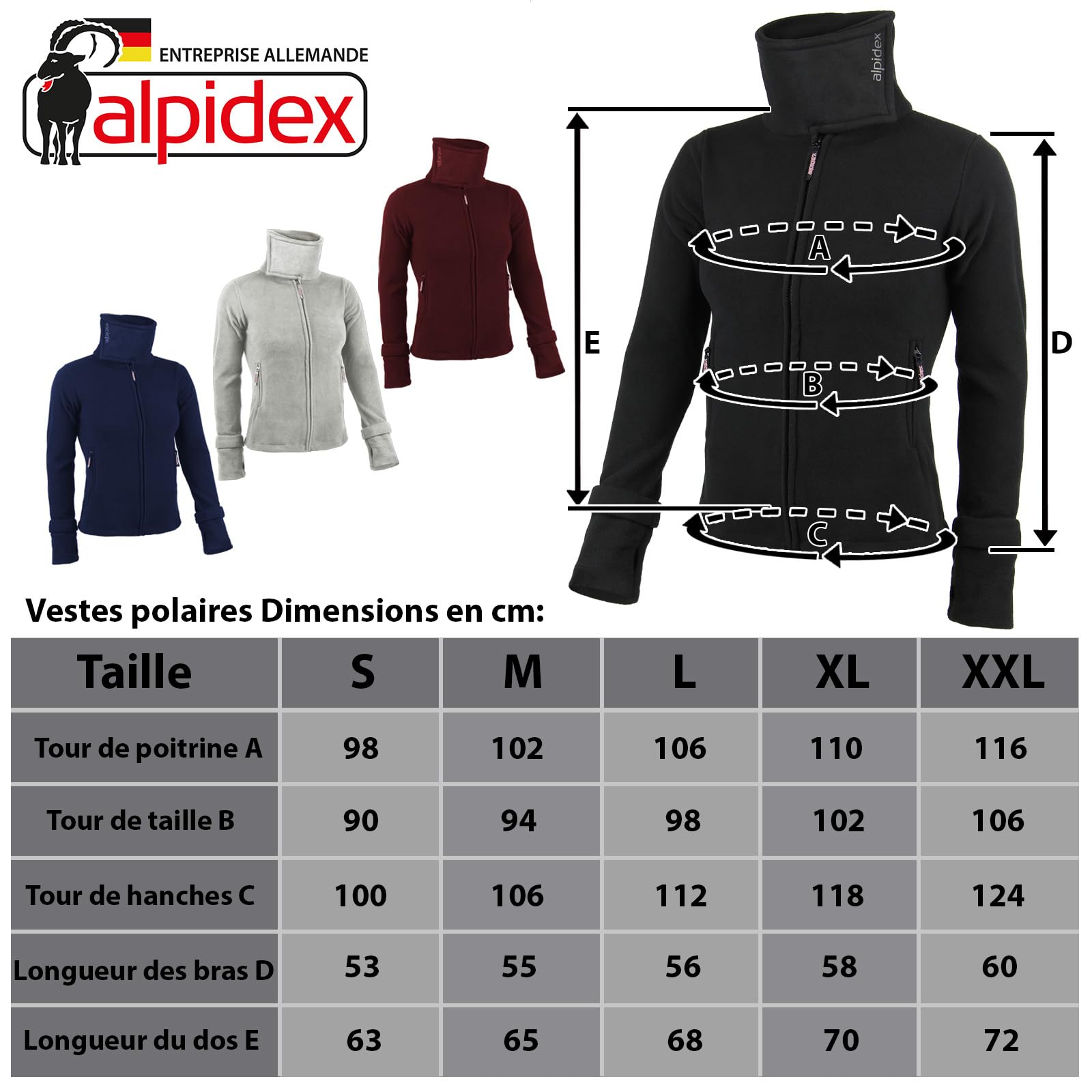 ALPIDEX Veste Polaire Femme Chaude Douce Col Haut Zippé Automne Hiver Printemps Manches Longues Pull Fourrure Doux Confort Outdoor Randonnée