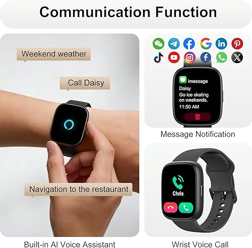Vista 3 de Reloj inteligente con Alexa y llamadas Bluetooth, pantalla táctil HD de 1.83 pulgadas, reloj de fitness con monitor de frecuencia cardíaca/sueño, 30