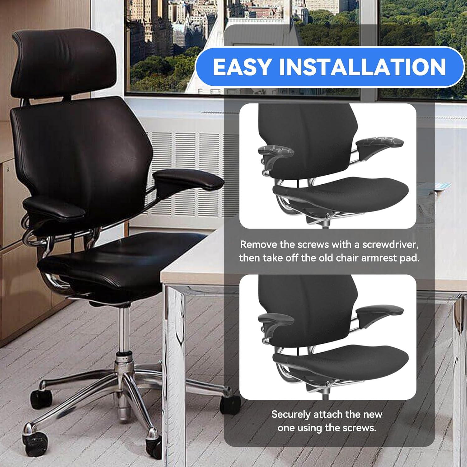 Arm Pads Replacement for Humanscale Freedom Office Chair, Only for Height Adjustable Arm, Black, 1 Pair