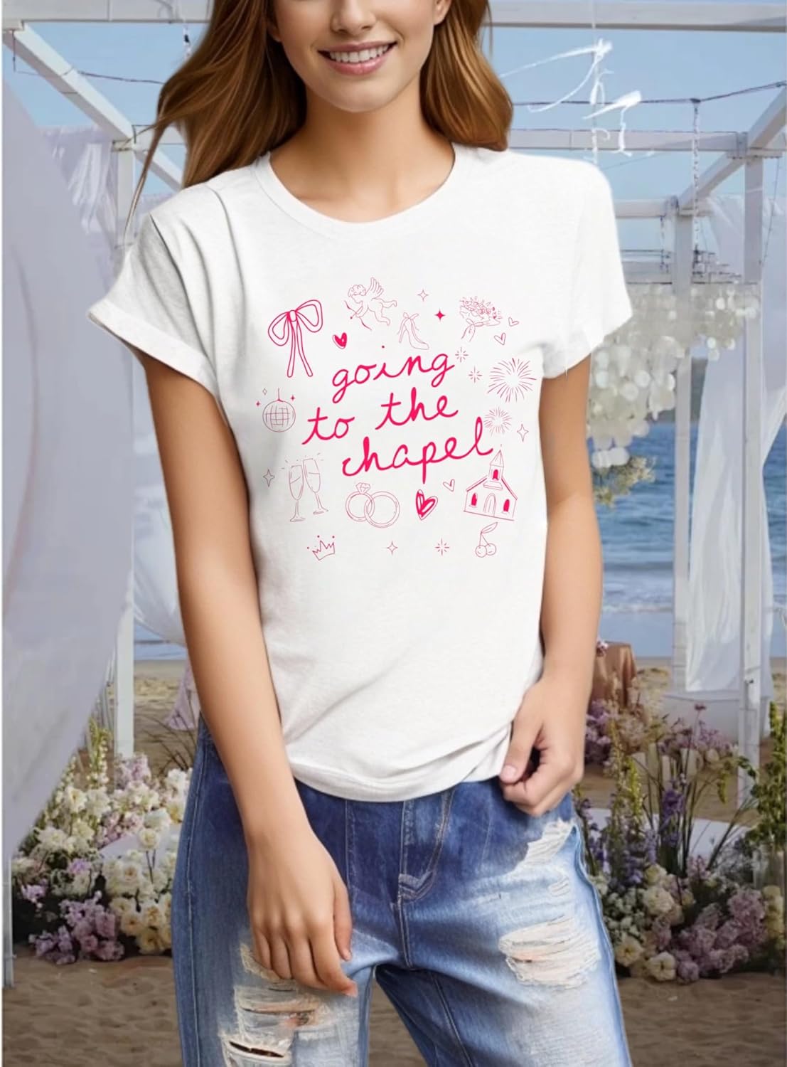 Bride Shirt Women Going to The Chapel Shirt Bachelorette Outfits Bride Engaged Tee Bridal Gift Party Short Sleeve - Image 2