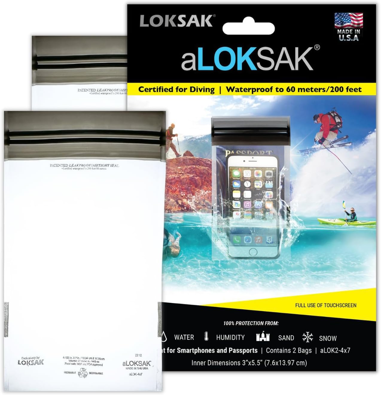 LOKSAK - aLOKSAK Waterproof Cellphone Dry Bags - Airtight Underwater Phone Pouch - Touch Screen Compatible - Diving Certified