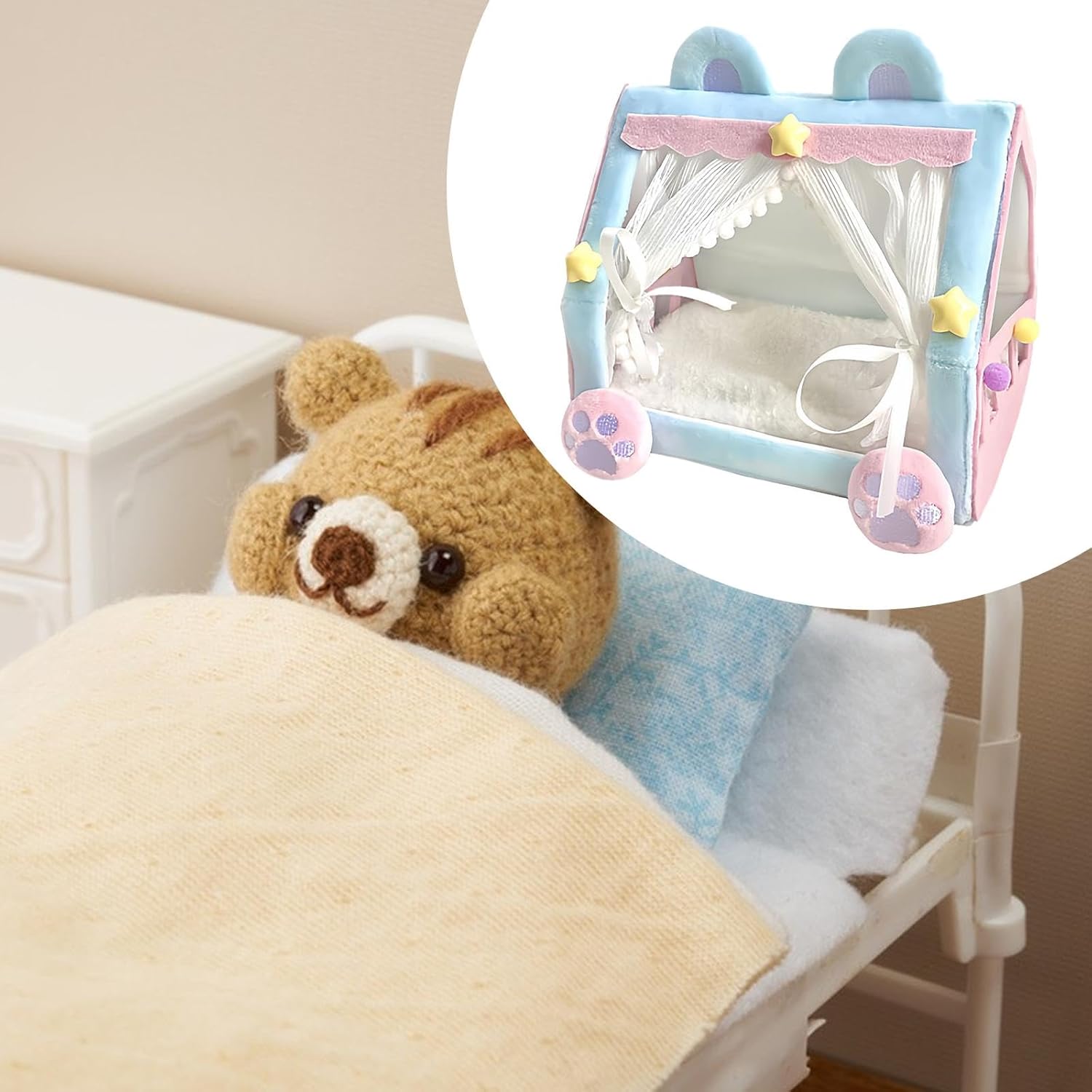 DuskHaven Doll Tent Bed Desktop Ornament Comfort for 10cm Dolls Adorable