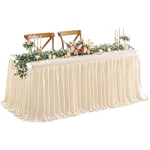 Wish Care 6ft Long Beige Table Skirt for Rectangle Tables Decorations - Wrinkle Resistant Polyester Pleated Table Skirting Desk Skirts for Office Baby Shower Birthday Party Wedding Banquet