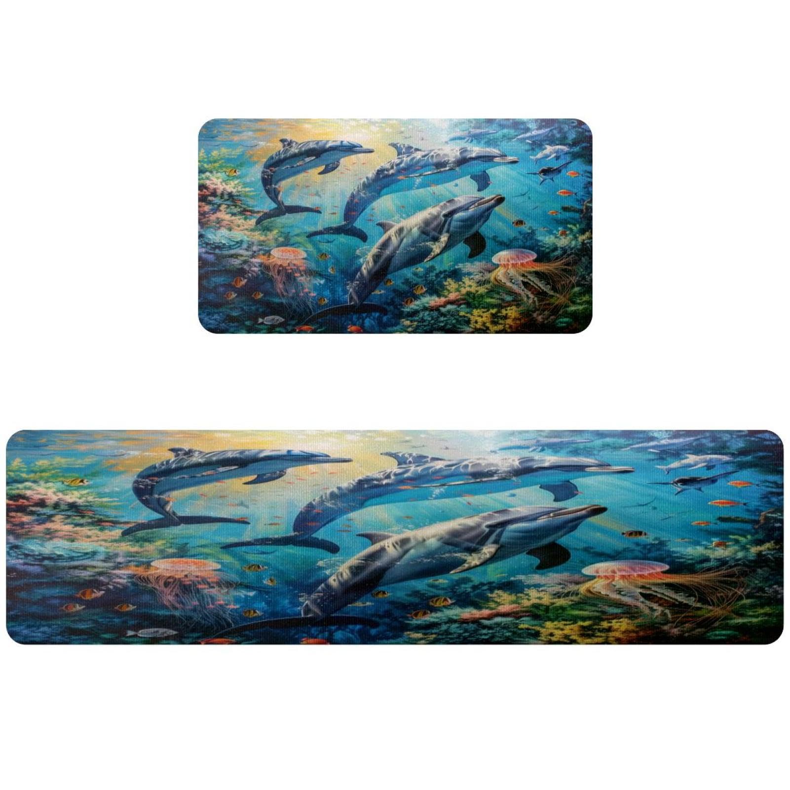 Tapis de cuisine antidérapants dauphin lavables lot de 2