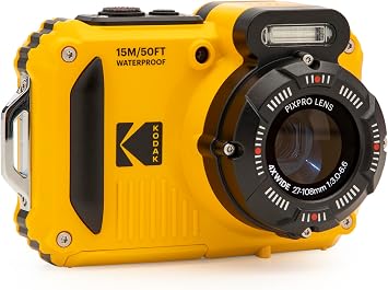 KODAK PIXPRO WPZ2 16MP Waterproof Digital Camera, 15m, 4X Zoom, Yellow | 1080p Full HD Video, 27mm Wide Angle Lens, 2.7 Inch LCD, Shockproof 2m, Wi-Fi, Snorkeling and Beach Camera