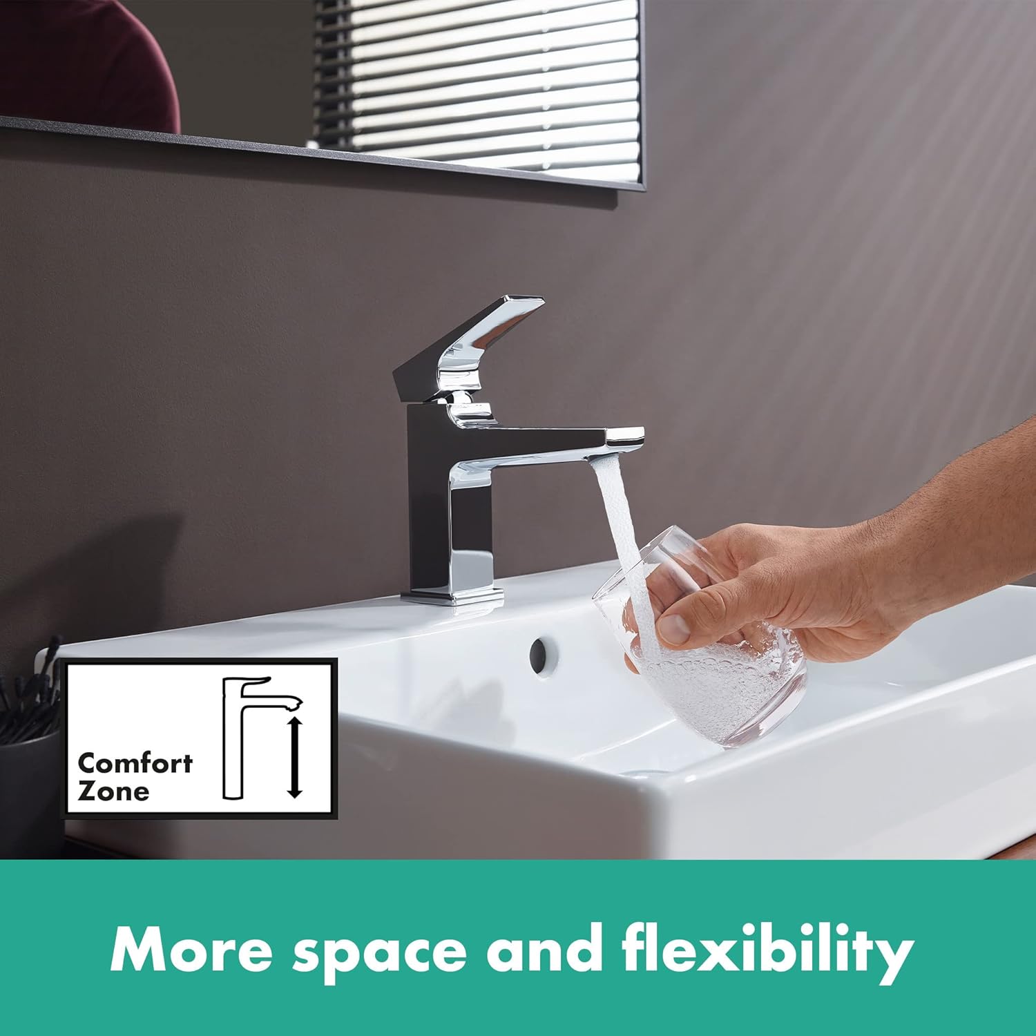 hansgrohe Metropol Basin Tap 100 with Lever Handle, for Cloakroom Basins, Push-Open Waste, chrome