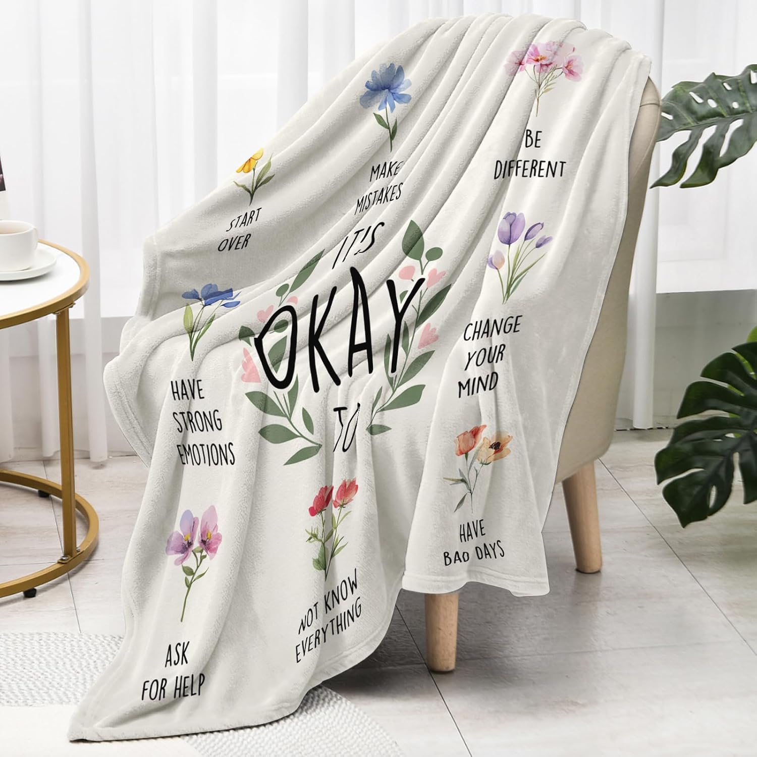 Inspirational Birthday Gifts for Women, Encouragement Gifts for women, Stress Relief, Mental Health, Christian Motivational Gift for Her Female, Positive Affirmation Blanket with Flowers 50'' x 60'' - Image 6