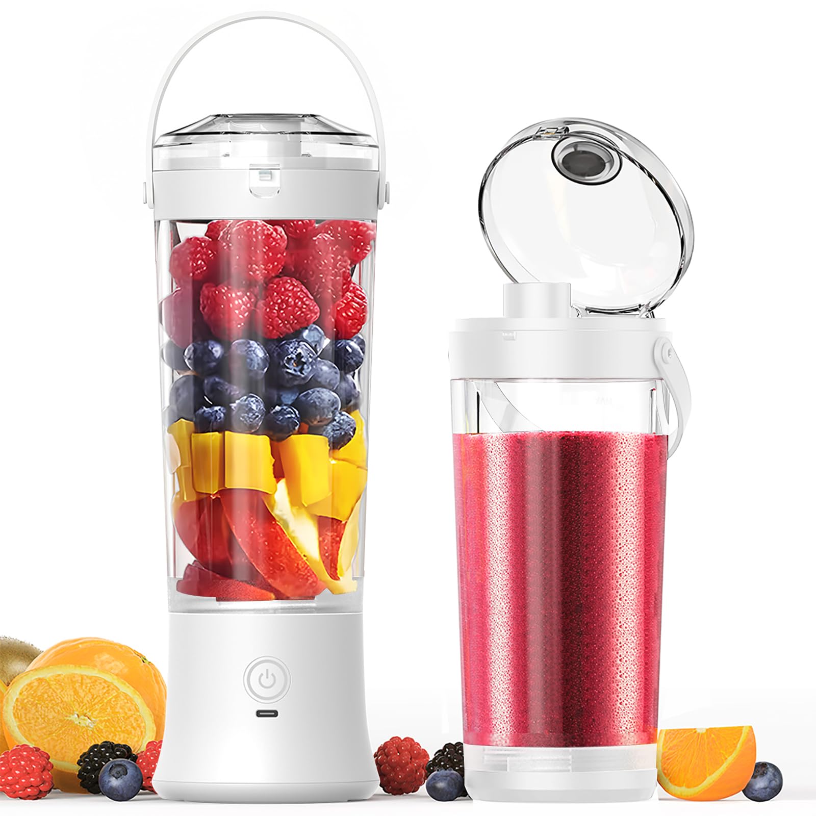 Personal Portable Blender for Shakes and Smoothies,TopEsct 500ml Powerful Cordless Mini Blender Juicer,USB Rechargeable with 6 Ultra-sharp Blades for Travel,Office & Sports(White)