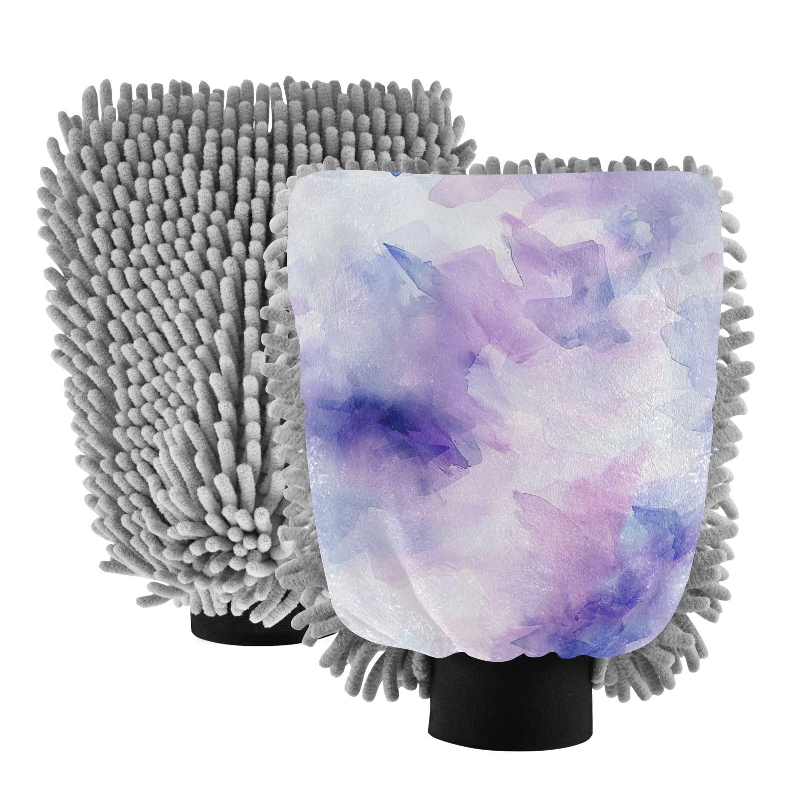 GakkiGii Smudge 2 Pack Microfiber Car Wash Mitts, Dual-Sided Chenille Gloves, Scratch-Free for Auto Detailing & Home Cleaning, L