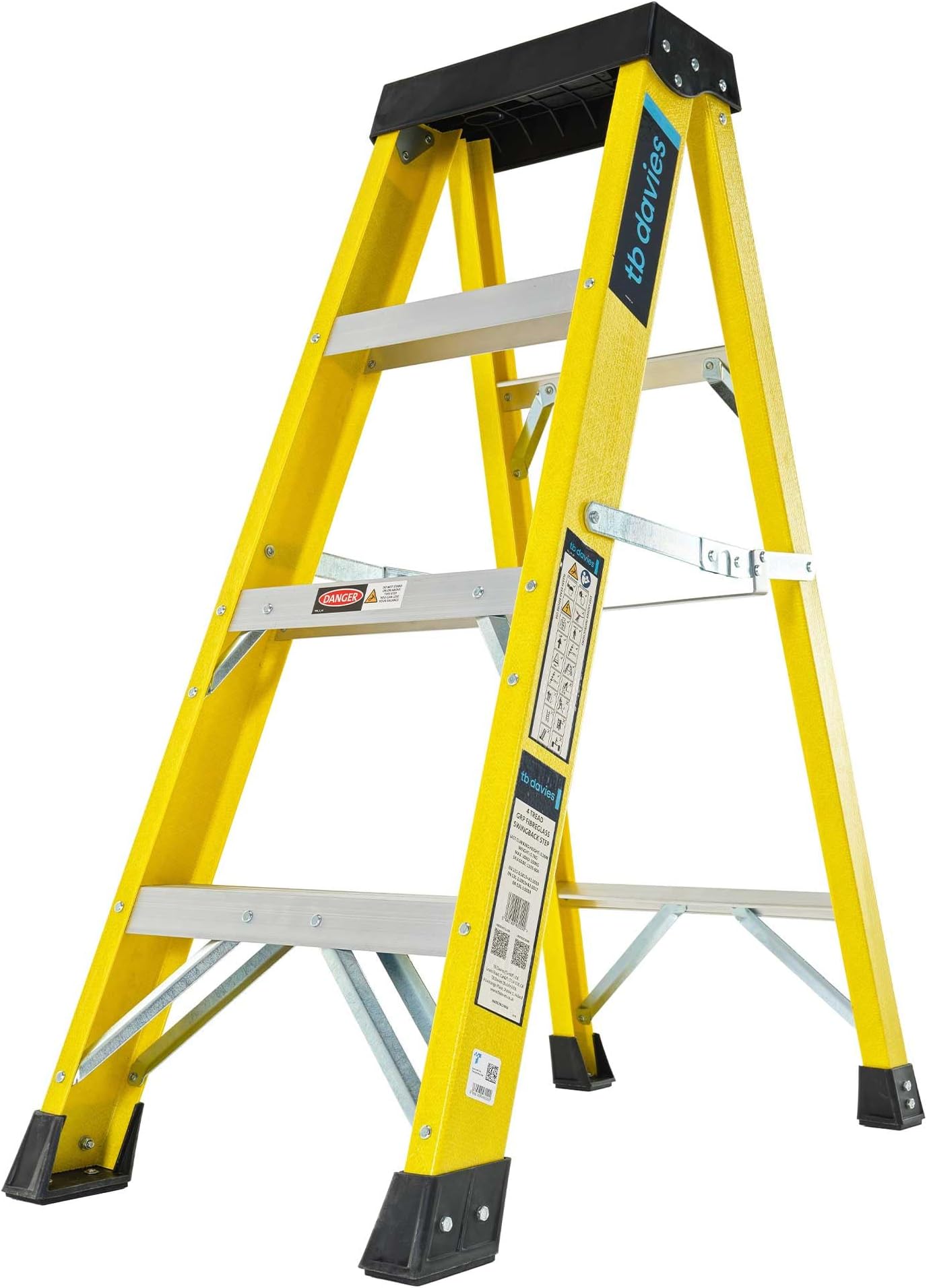 TB Davies 1235-004 Trade Electrician Swingback Step Ladders, 4 Tread, GRP Fibreglass, Built-in Tool Tray, 150kg Work Load, EN131