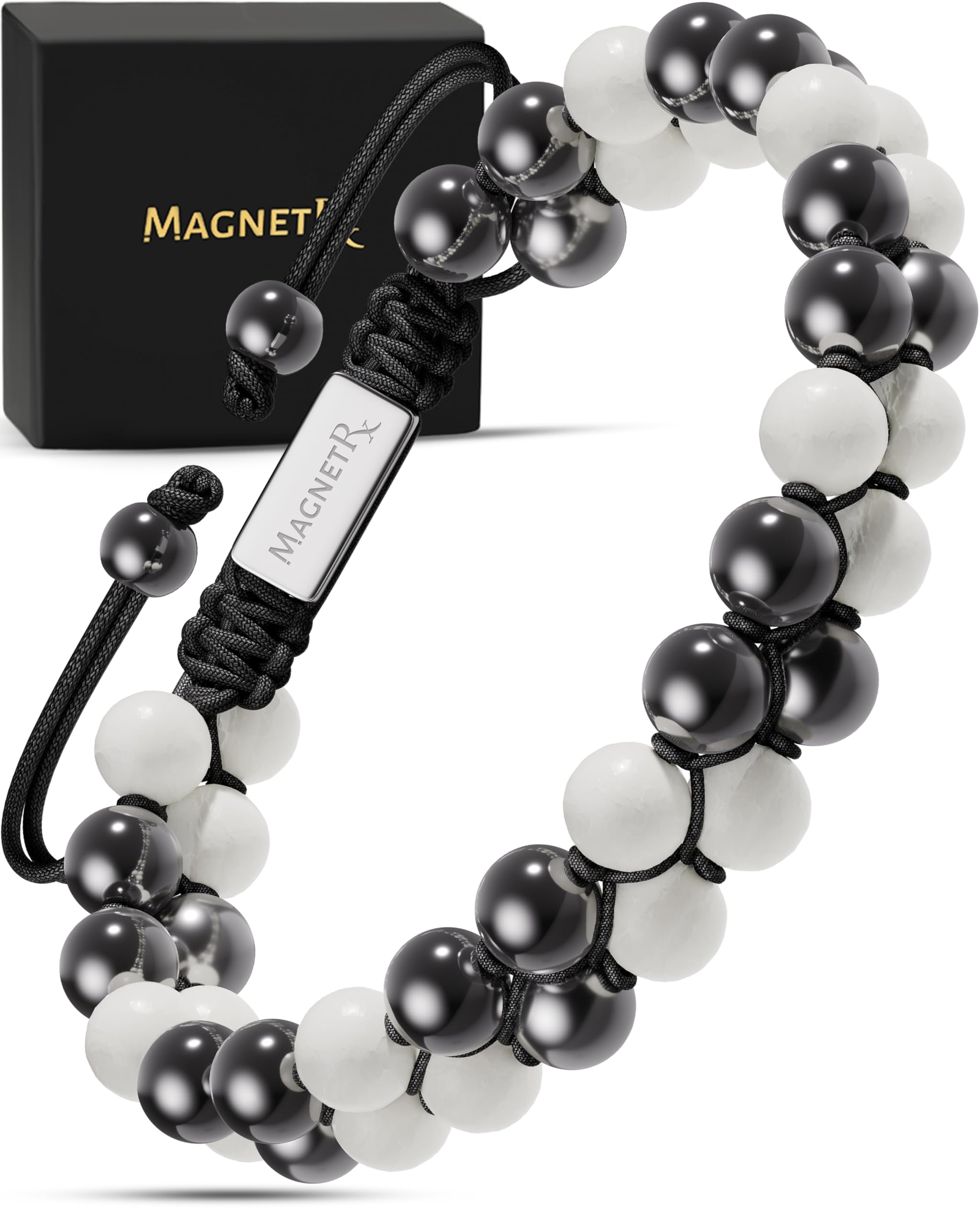 MagnetRX® Hematite & Moonstone Bracelet - MAX Strength Magnetic Hematite Bracelets - Natural Moonstone Crystals White Beaded Bracelets for Women