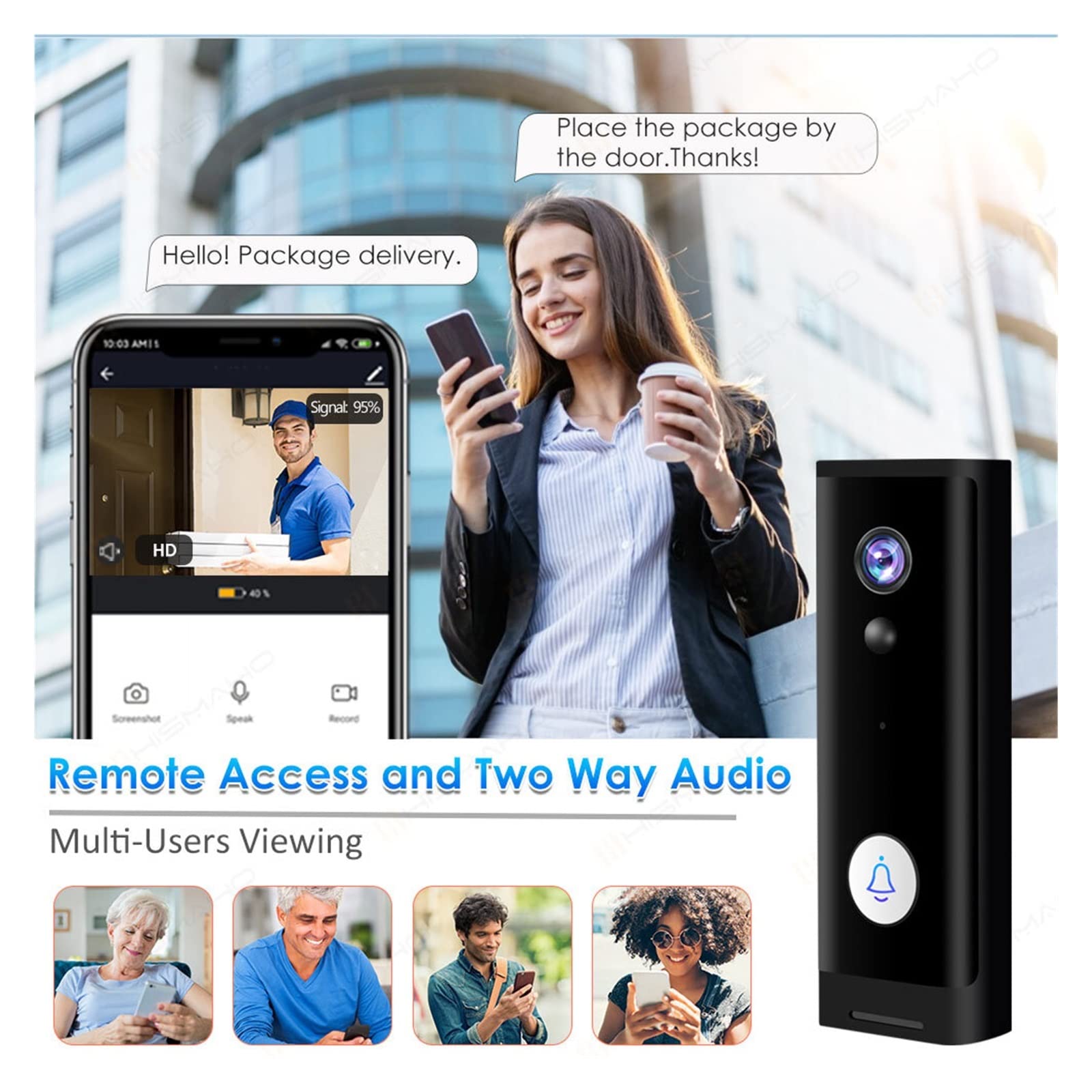 Videocamera per campanello senza fili, videocamera per campanello Tuya Smart Home Wireless Campanello per porta batteria 1080P Mini citofono per appartamento, facile da installare (opzione 3)