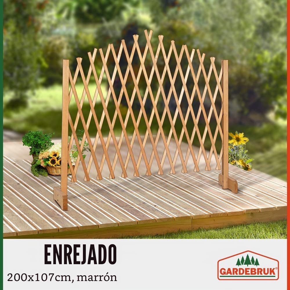 GARDEBRUK® Celosía Extensible Madera hasta 200cm Plantas Trepadoras Enrejado Jardín Valla Separador Terraza