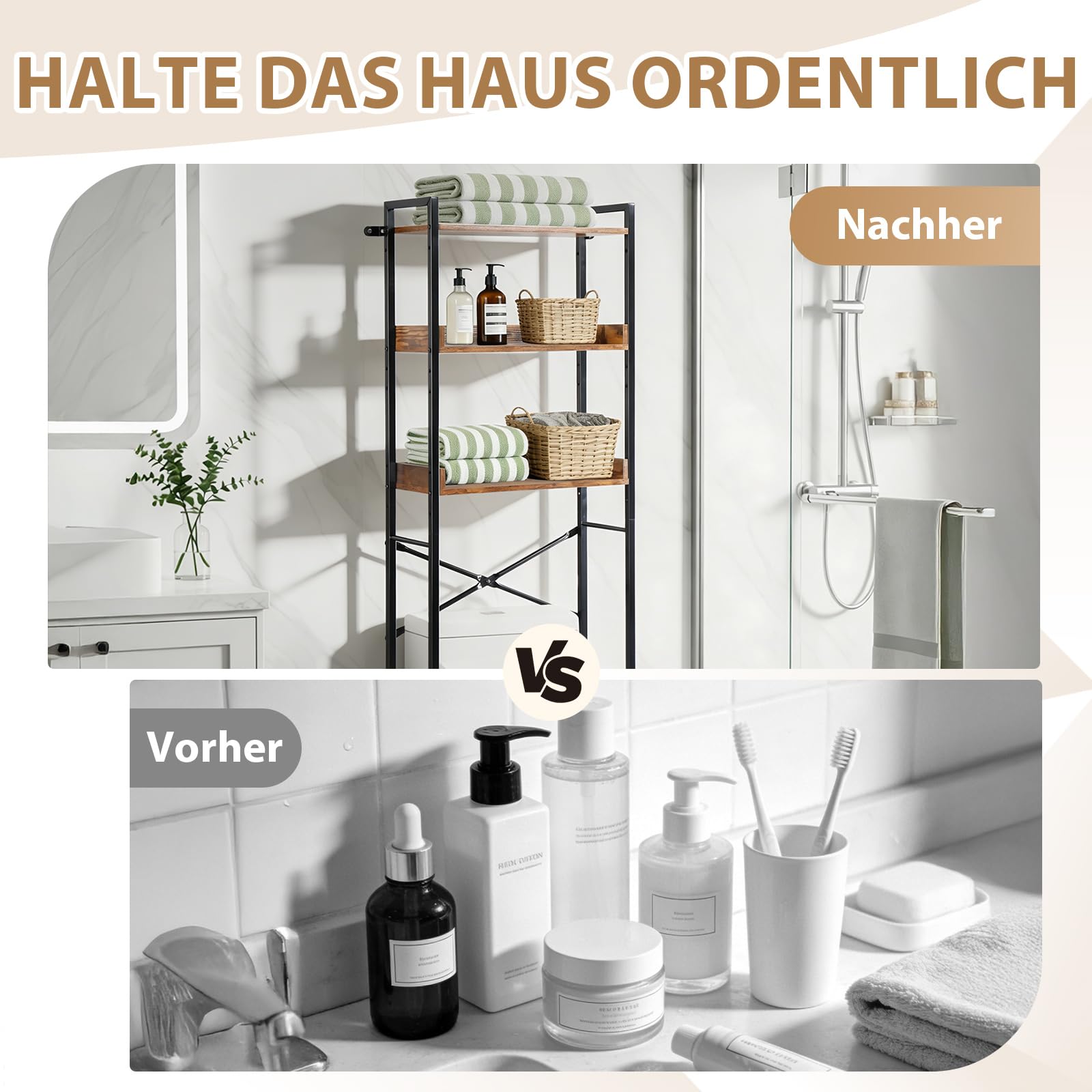 LEADZM Toilettenregal 3-stöckig, Verstellbares Multifunktions-Badezimmerregal, Über-der-Toilette-Regal