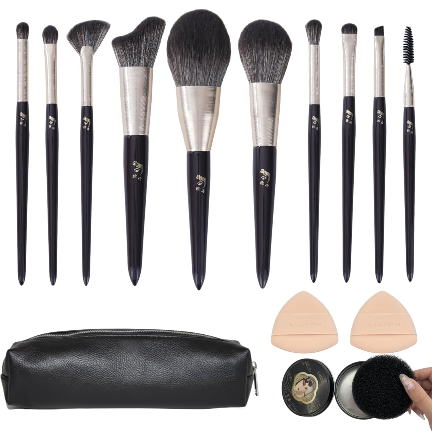10pcs Makeup Brush Set with Dry Cleaning Box, Travel Bag & 2 Puffs - All-in-One Soft Synthetic Brushes for Beginners, Travel, Full Face & Eye Makeup Kit