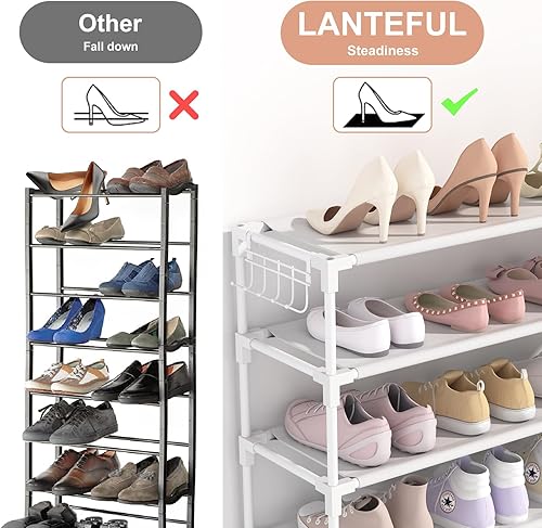 Miniatura 6 de Zapatero de 10 niveles, 50 pares, organizador de zapatos alto de gran capacidad, almacenamiento de zapatos resistente con dos ganchos, ahorra