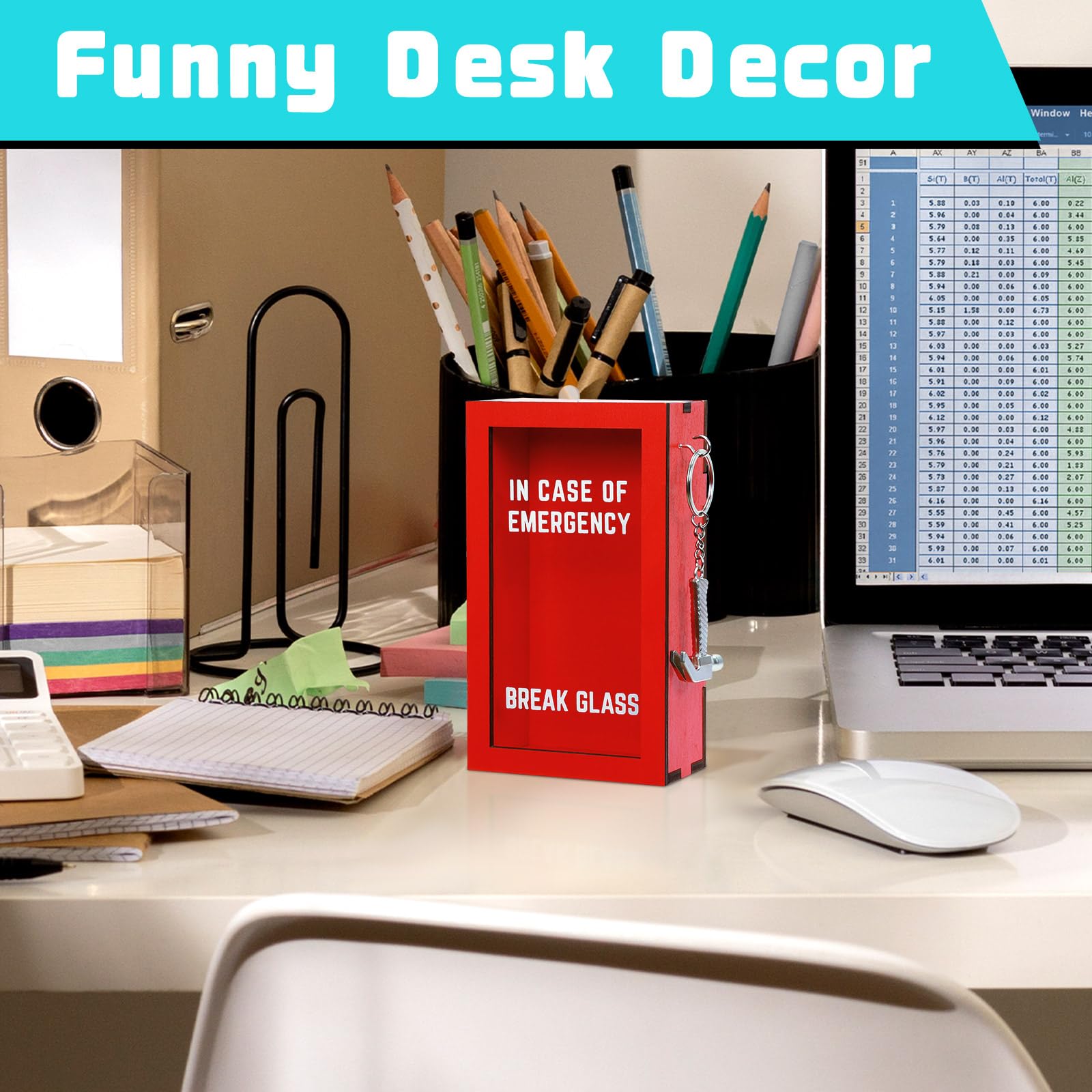 Funny Gift Emergency Box w/Hammer, Break in Case of Emergency Box, Personalized Prank Gag Gift for Birthday Holiday, Funny Office Desk Decor, White Elephant Gift for Friend Coworker Family