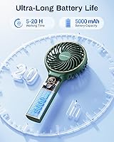 Vista 2 de SWEETFULL Ventilador de mano portátil, batería recargable de 5000mAh, 6 velocidades de viento, pantalla digital LED, ventilador eléctrico personal