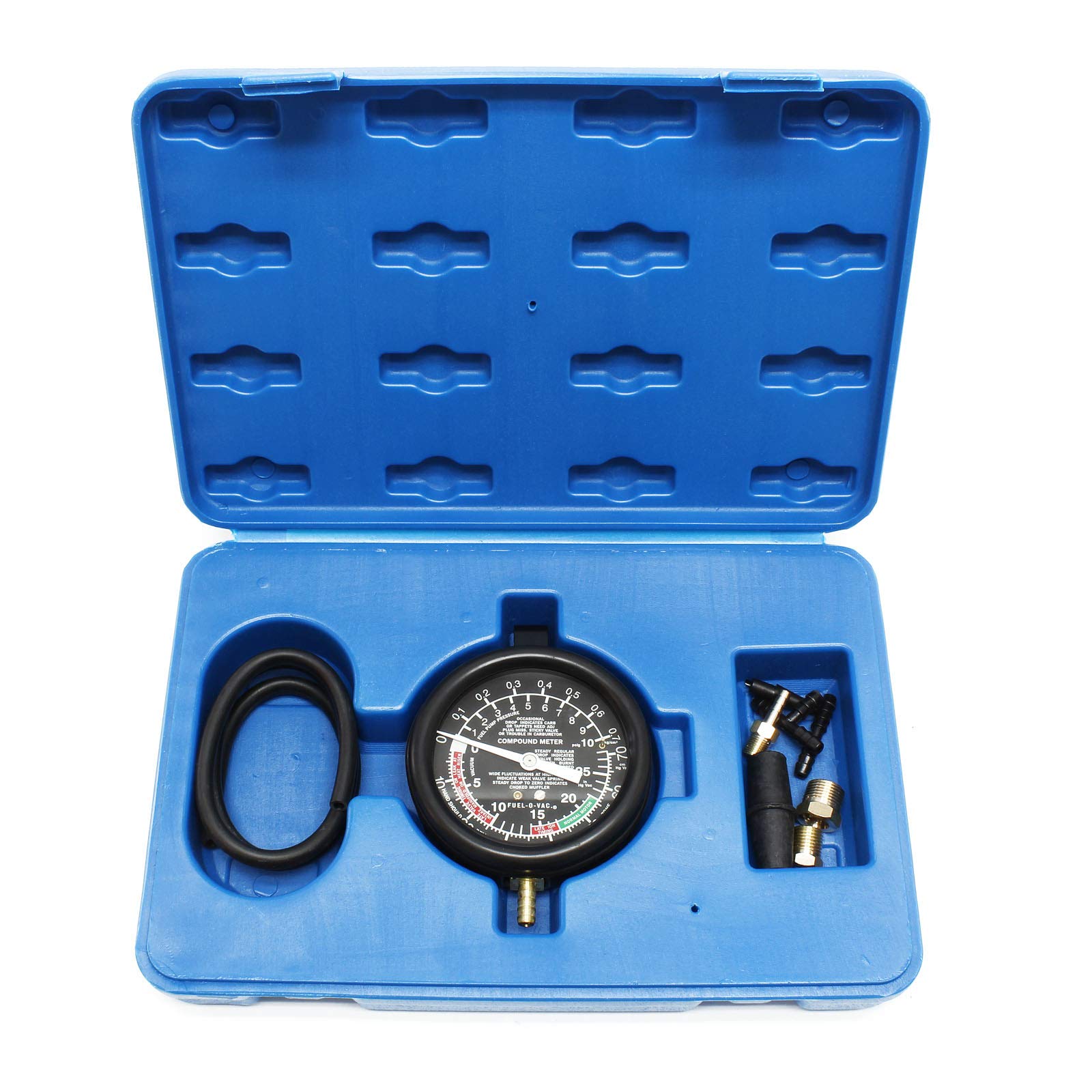 Wiltec Vakuumtester bis 10 PSI 28"HG, Benzinpumpentester, Unterdruck Tester Benzinpumpe mit Schlauch, Manometer und Koffer