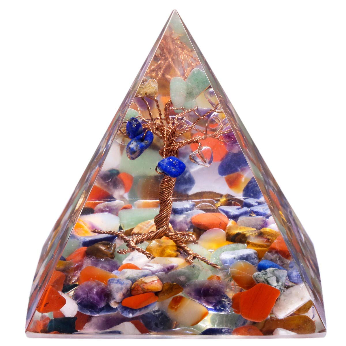 rockcloud Healing Crystal Orgone Pyramid with Copper Wire Tree of Life Energy Generator for EMF Protection Mediation Home Office Decor