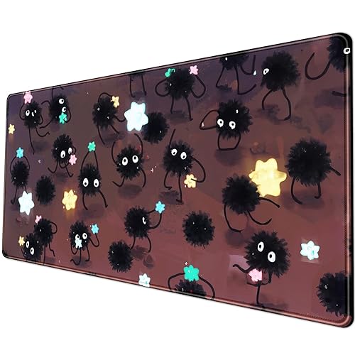 Desk Pad Anime Black Pom Poms Gaming Mouse Pad Large Star Designs Desk Office Decor Exclusive Beautiful Girls Mouse Pad for Women Desktop with Stitched Edges Non-Slip Computer Mat 31.5x11.8In - C-dark Brown