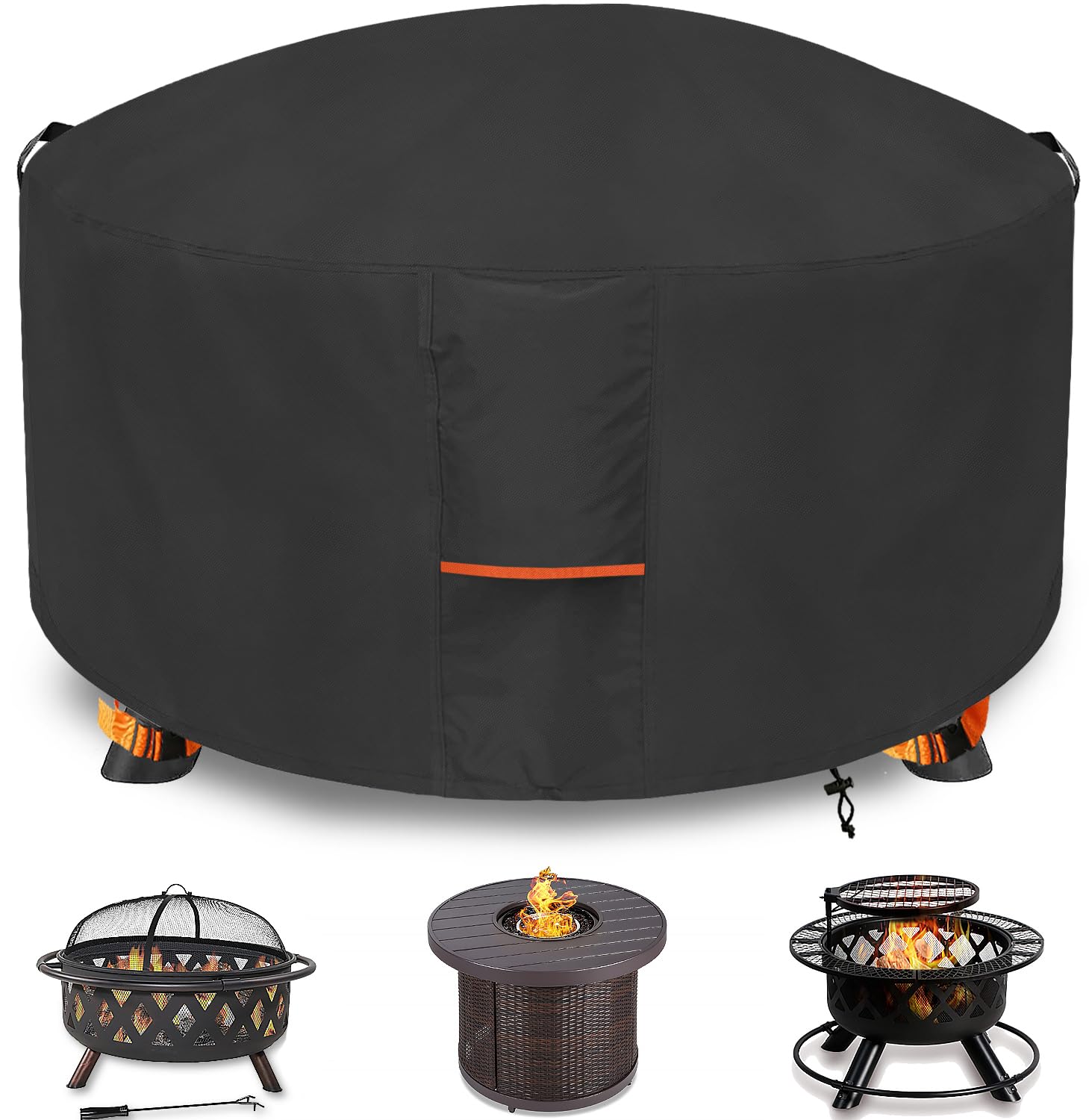 DalemaRound Fire Pit Cover,Outdoor 600D Heavy Duty Waterproof Tear-Resistant 40-44 Inch Firepit Covers,Patio Weatherproof Fire Table Cover,Black 44"x24".