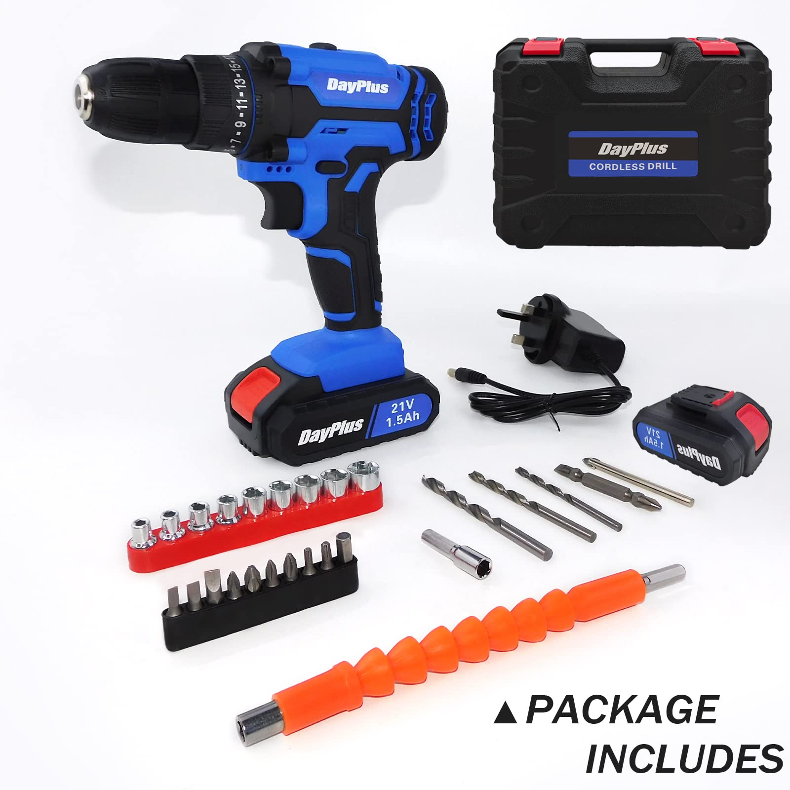 Trapano avvitatore elettrico a batteria da 21 V con mandrino autoserrante da 3/8" 388 "-lb Coppia 2 velocità variabili 25+1 frizione regolabile 26 pezzi accessori con 2 batterie e caricabatterie