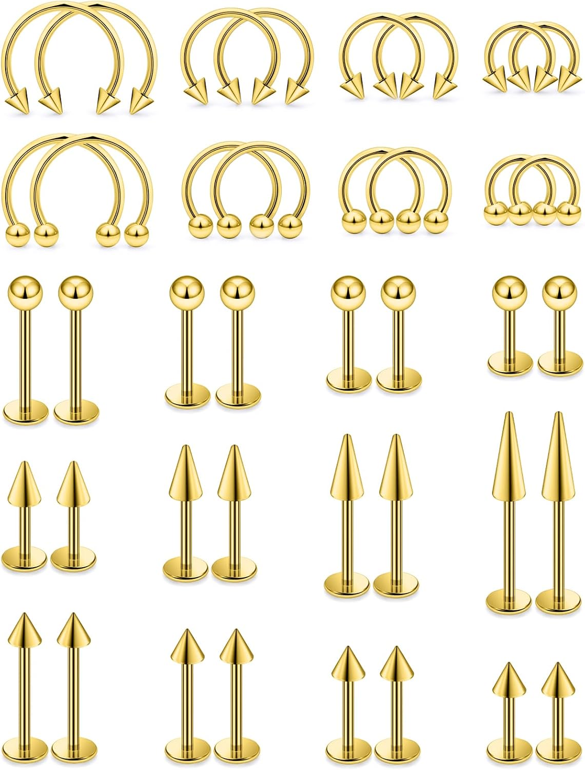 16G 20G Horseshoe Septum Nose Lip Rings Surgical Steel Tragus Forward Helix Conch Rook Daith Snug Cartilage Earring Medusa Labret Snake Bite Monroe Lip Ring Piercing Jewelry for Women Men