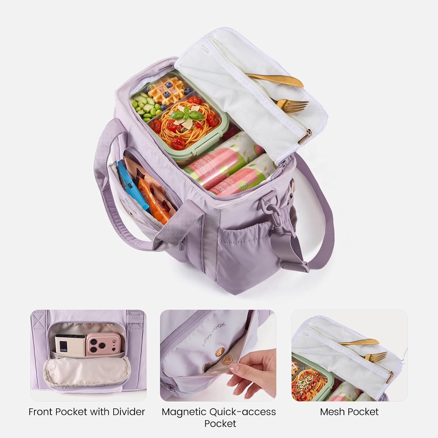 LOVEVOOK Insulated Lunch Box for Women,Adult Lunch Cooler Tote Bag with Bow