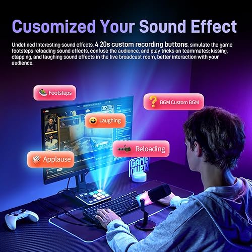 Miniatura 4 de MAONO Mezclador de Audio para Gaming, Interfaz de Audio con Pre-amplificador Pro, RGB, Bluetooth, Alimentación Phantom de 48V para Transmisión en