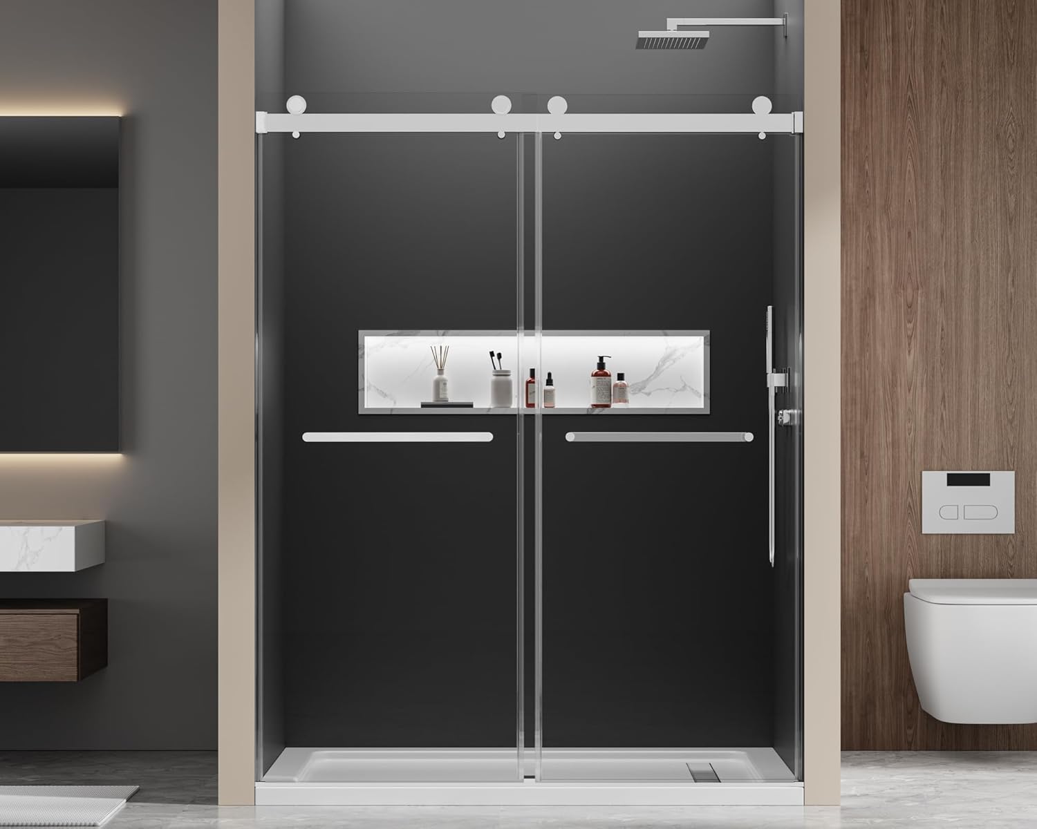 Double Sliding Frameless Shower Door, 56-60 in. W x 76 in. H Shower Glass Door, 5/16" (8mm) Thick Tempered Glass with Double Nano Coating, Bright Chrome Finish - HX-A01-BC