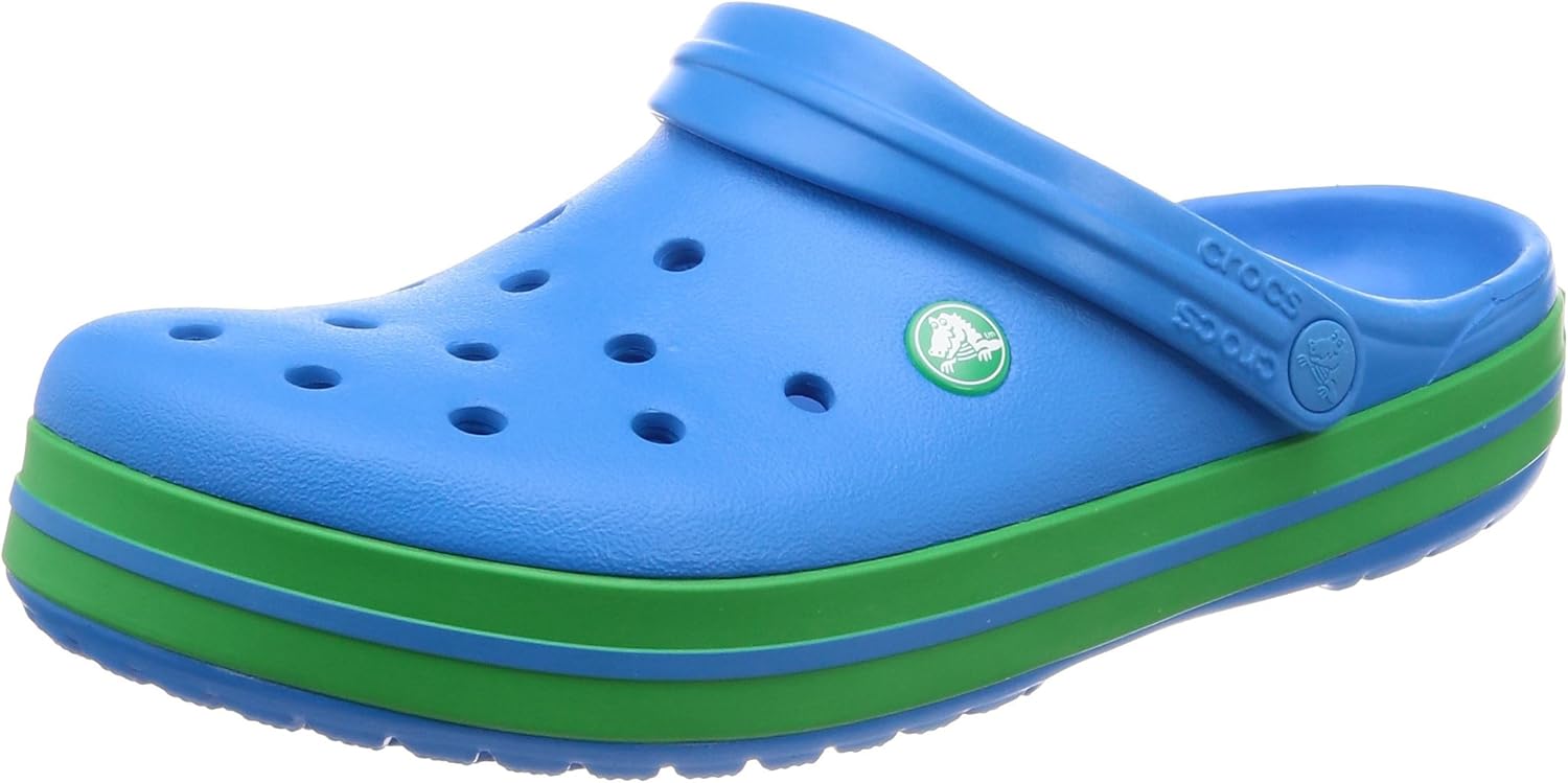 blue and green crocs