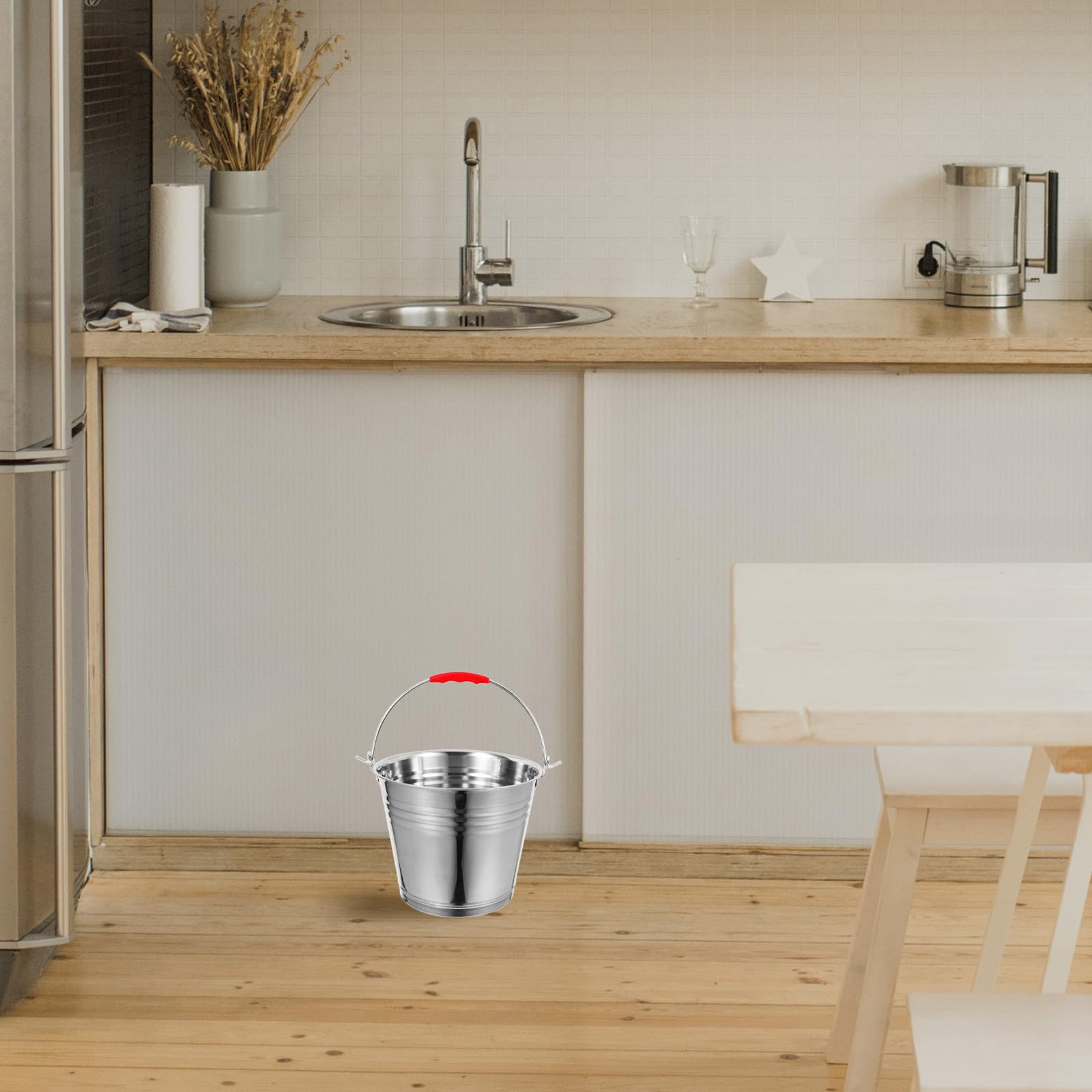 Seau en Acier Inoxydable avec Poignée 6 L pour Lait et Glace