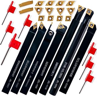 Lathe Turning Holders Lathe Tools Threading Holder 21pcs - Metal Lathe Cutting Tools 7pcs 3/8" Boring Bars+14pcs Indexable Carbide Inserts Golden for Lathe Tools