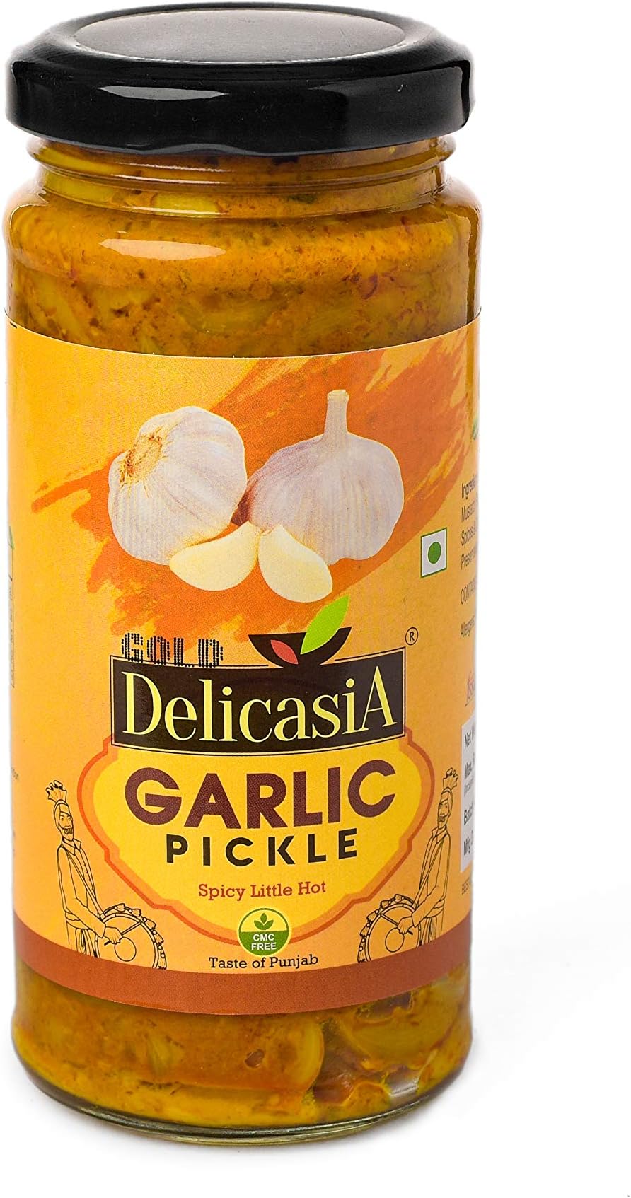 DELICASIA Gold Garlic Pickle 250 gm Brand of SR's. Indian Flavor. NO Artificial Color and Flavors. Gluten Free. 77 Years of Trust (Garlic Pickle)